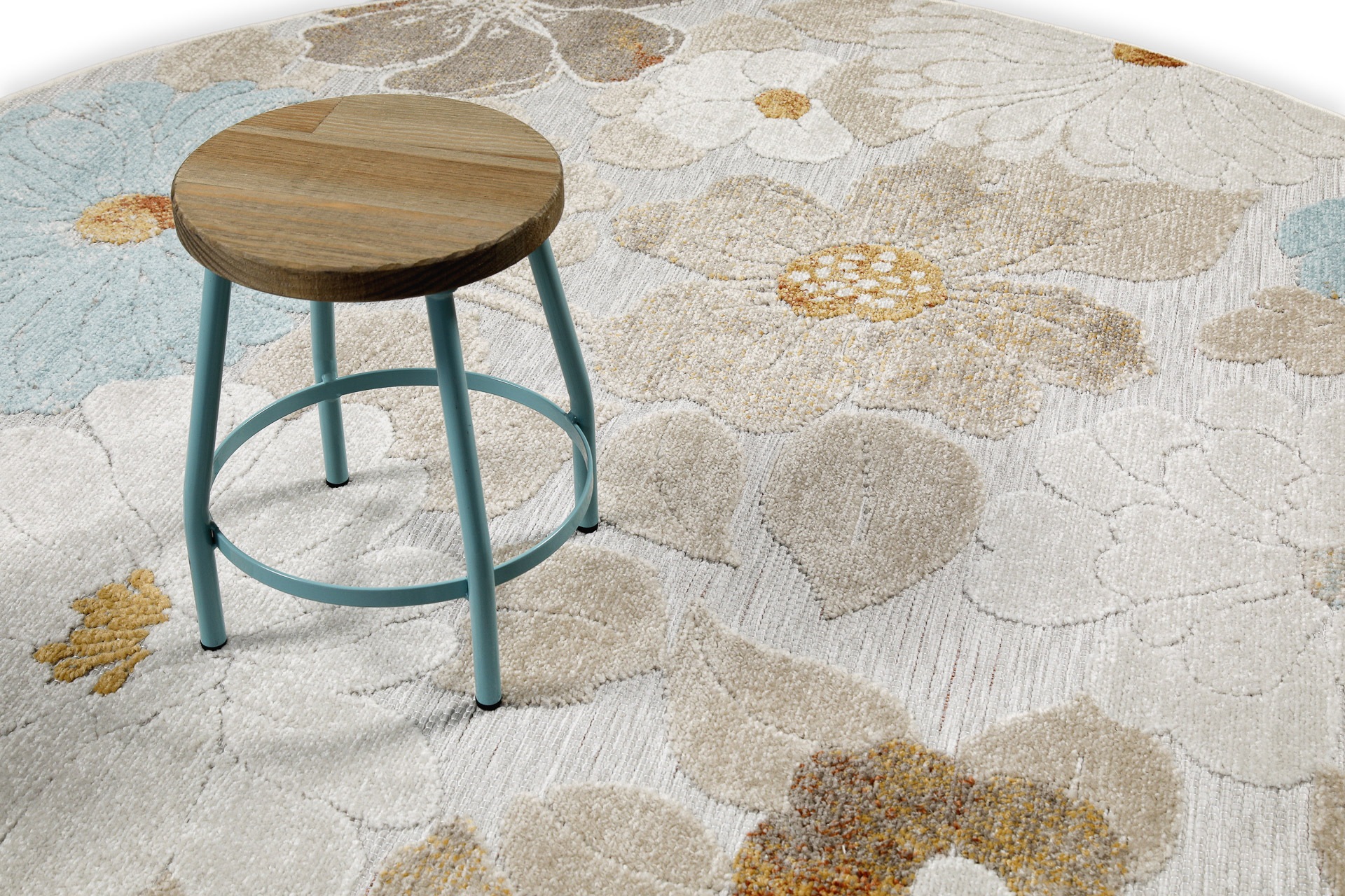 Wecon home Outdoorteppich »Beach Flower«, rund, 5 mm Höhe, für Innen & Aussen, strapazierfähig, pflegeleicht, Hoch-Tief Effekt