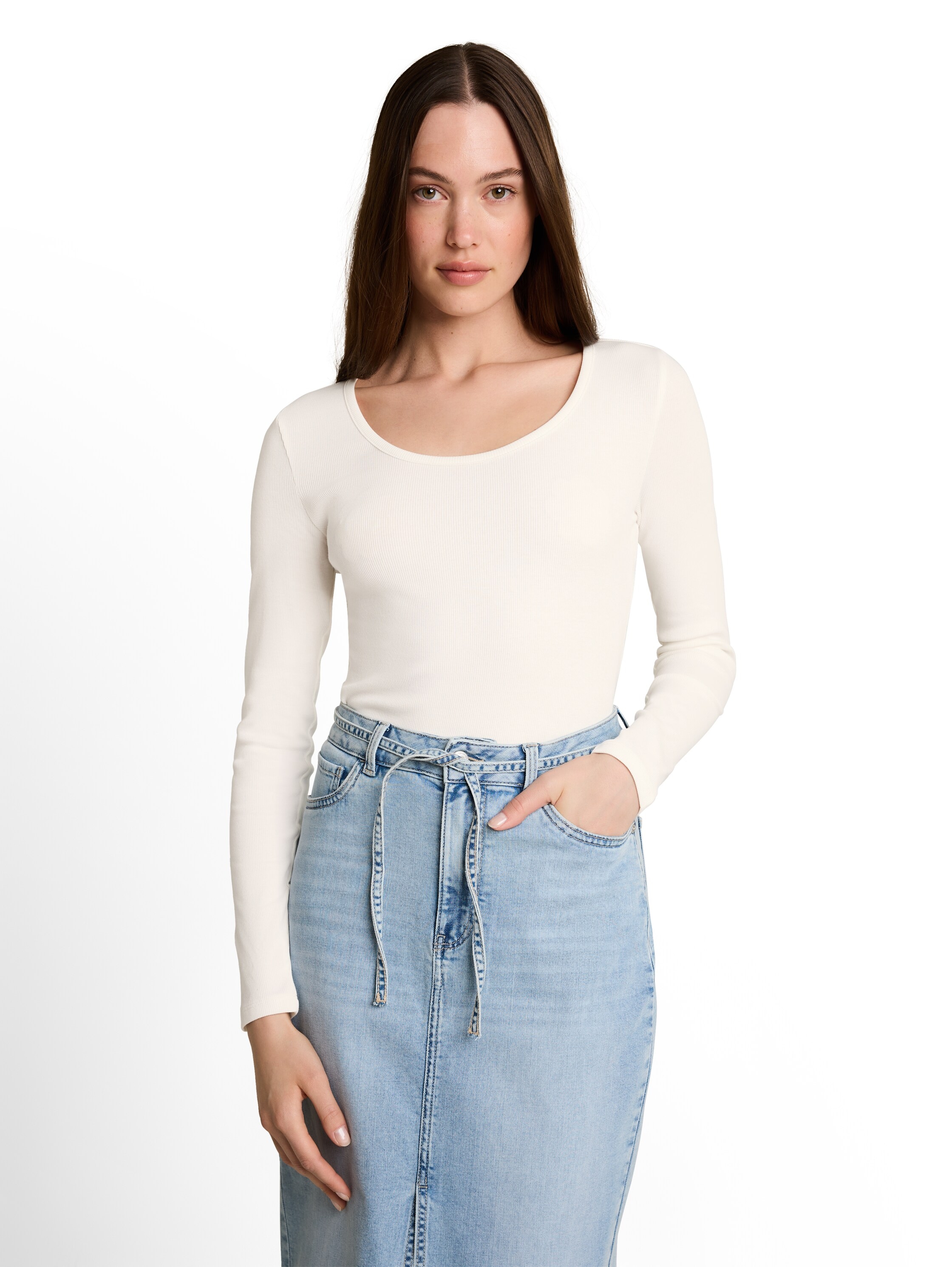 Image of TOM TAILOR Denim Langarmshirt mit Häkelkante am Saum