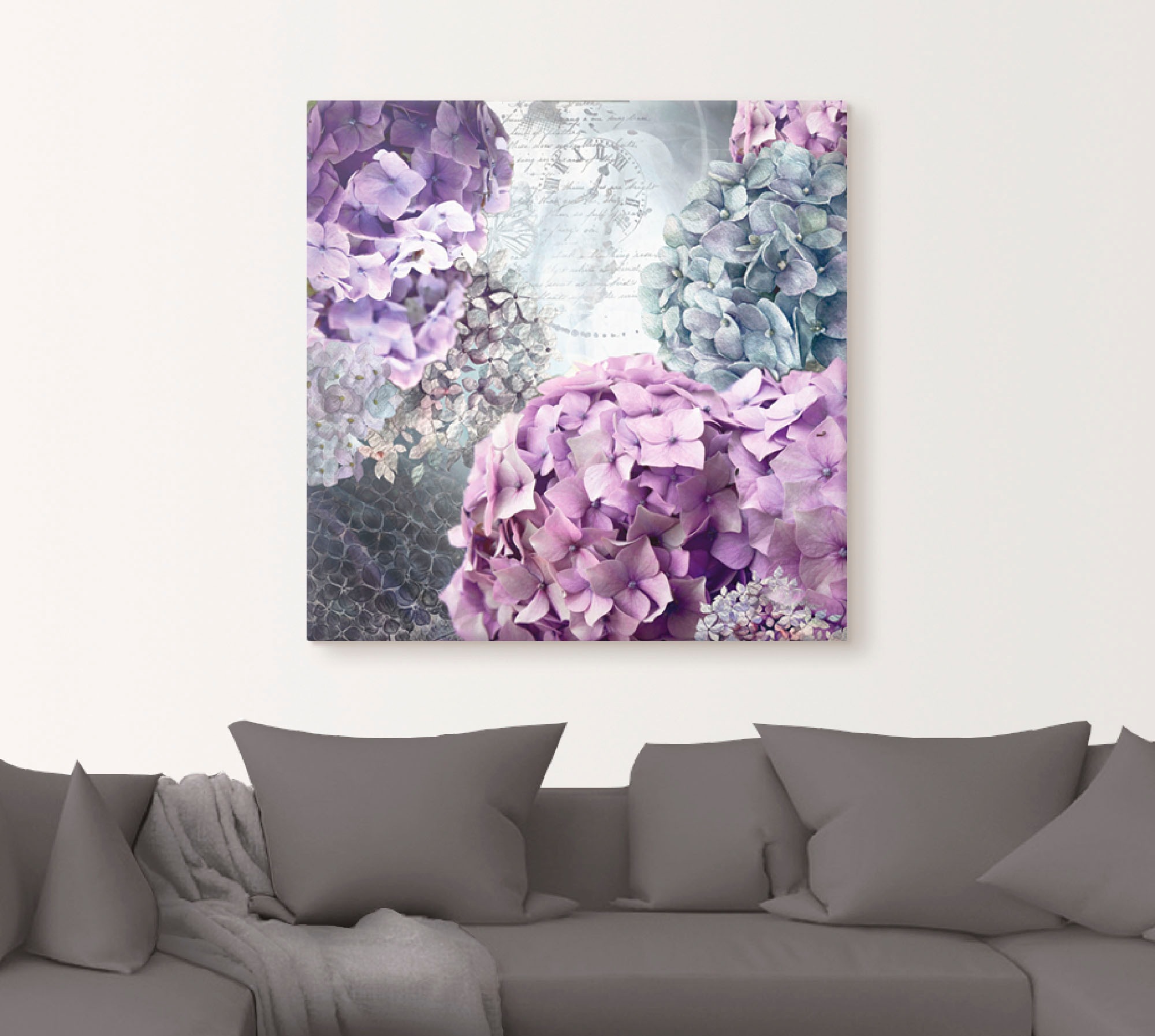 Artland Tableau sur toile »Blau und Grau Hortensie« 1 cuis tlg. auf Holzrahmen gespannt