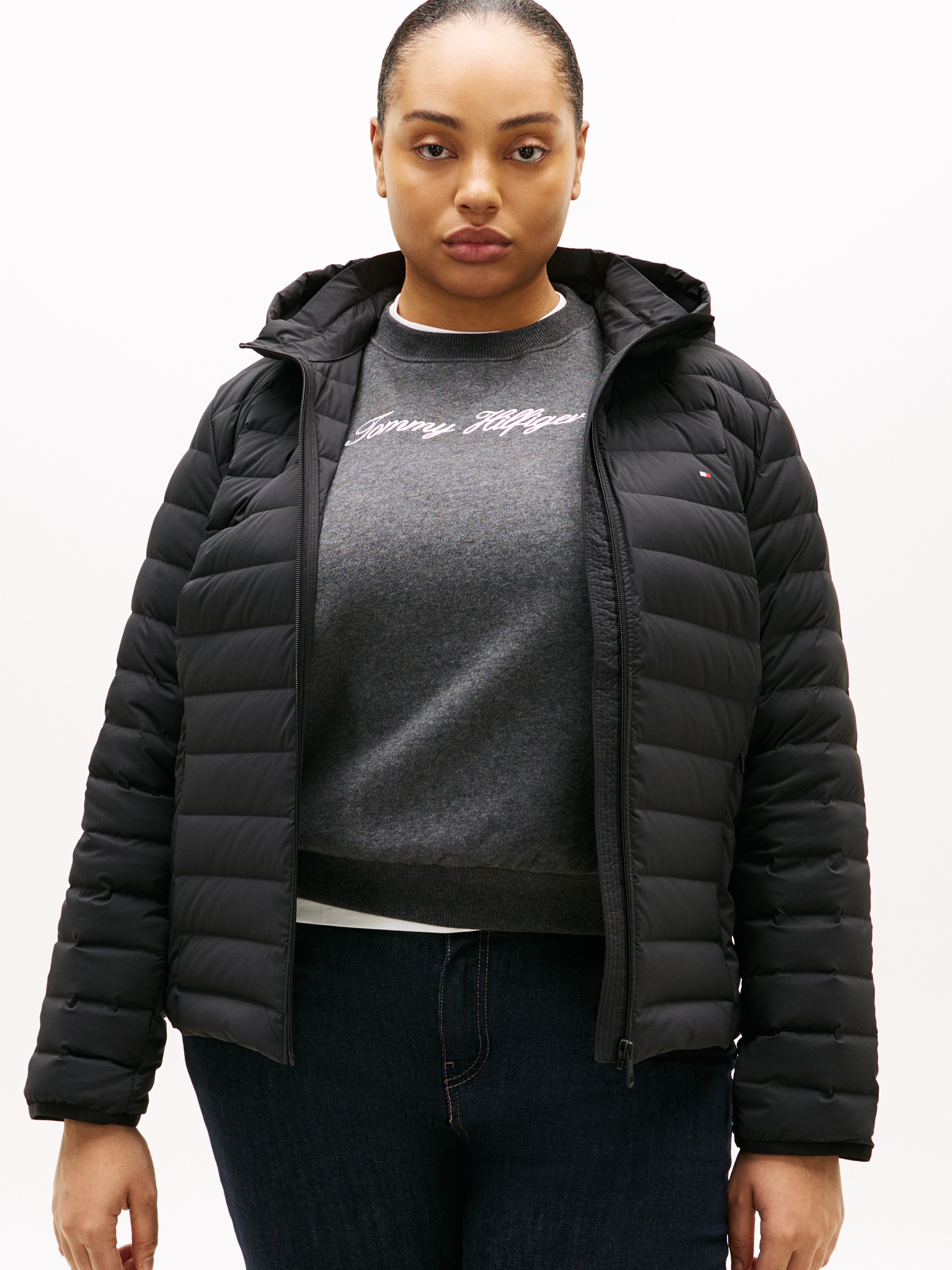 Image of Tommy Hilfiger Curve Steppjacke "CRV STRETCH NYLON LW DOWN JACKET" mit Kapuze in grossen Grössen