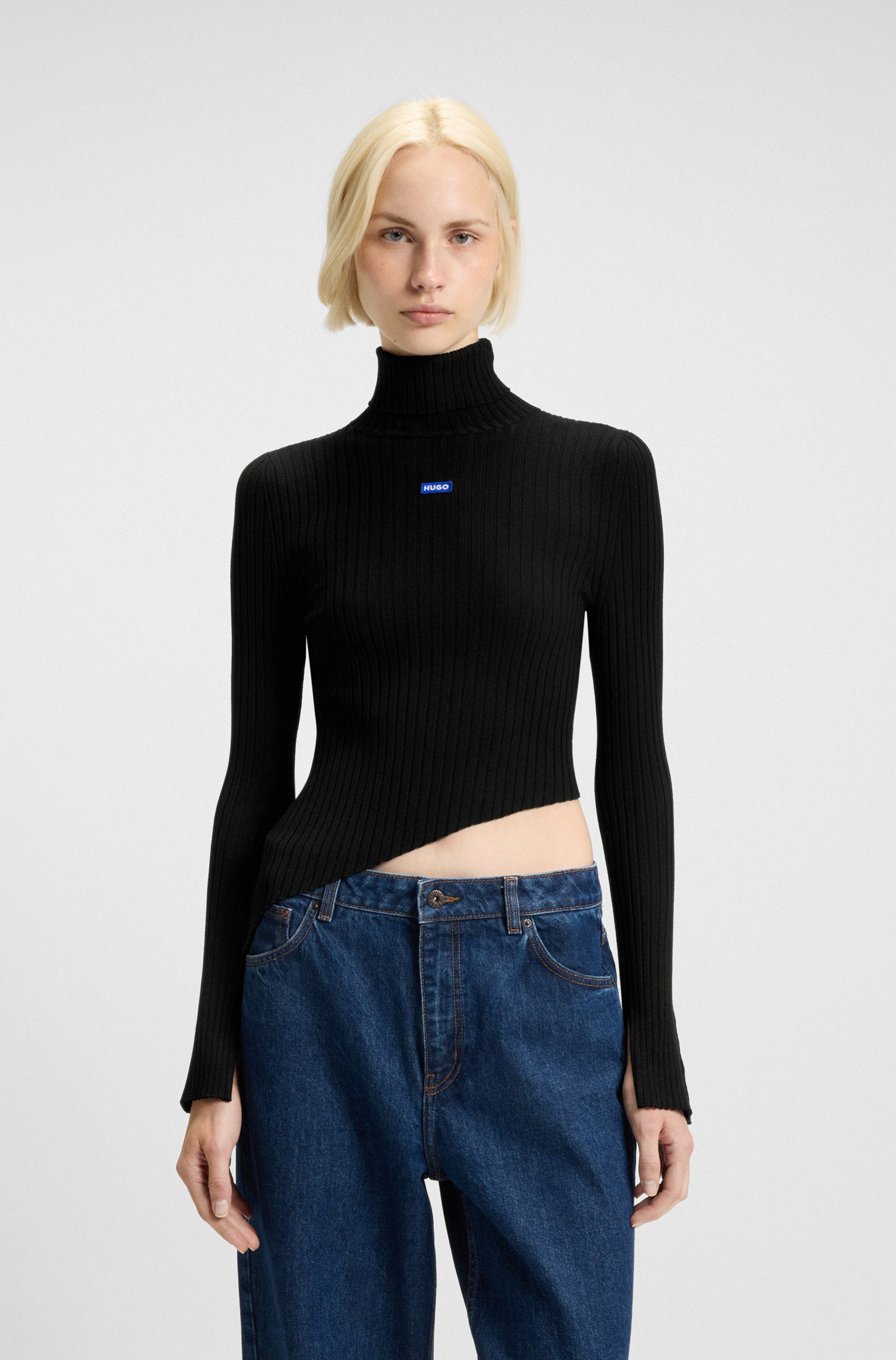 Image of HUGO Rollkragenpullover "Somyna" Slim Fit, mit asymmetrischem Saum