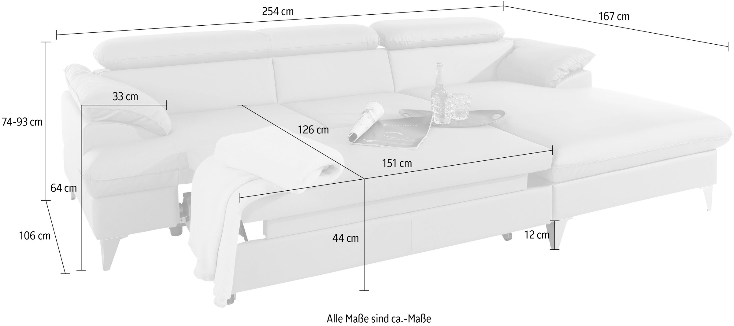 COTTA Polstergarnitur »Caluso«, (2 tlg.), Set: bestehend aus Ecksofa, Hocker, Ecksofa inkl. Kopfteilverstellung