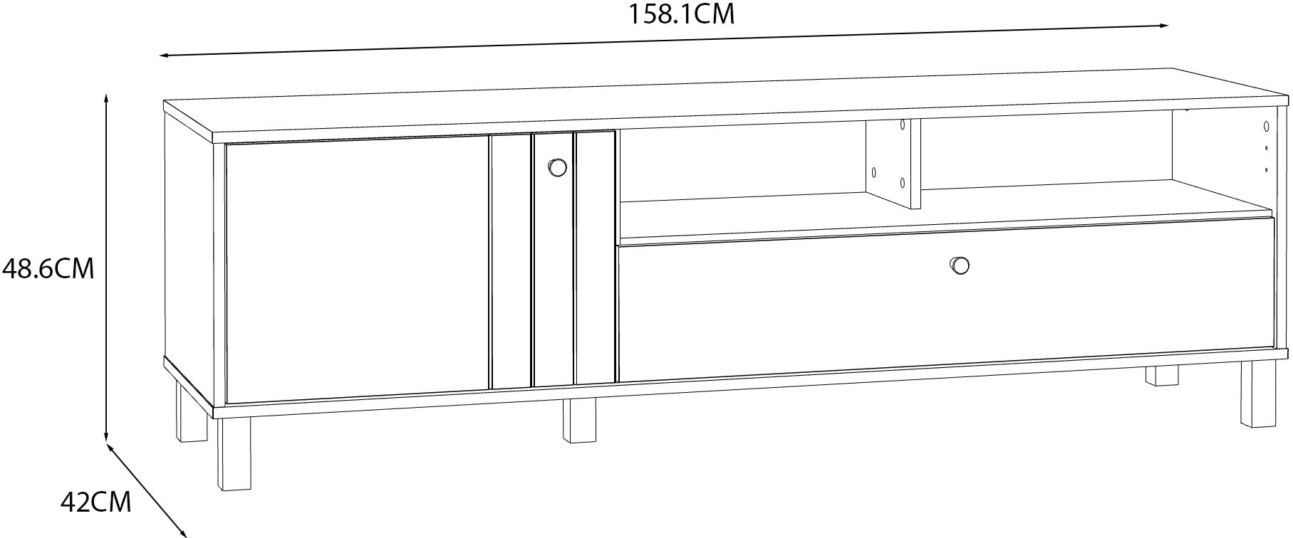 FORTE Lowboard »KillarneyTV-Board, TV-Schrank« TV Board, Soft Close, Schublade, offene Fächer
