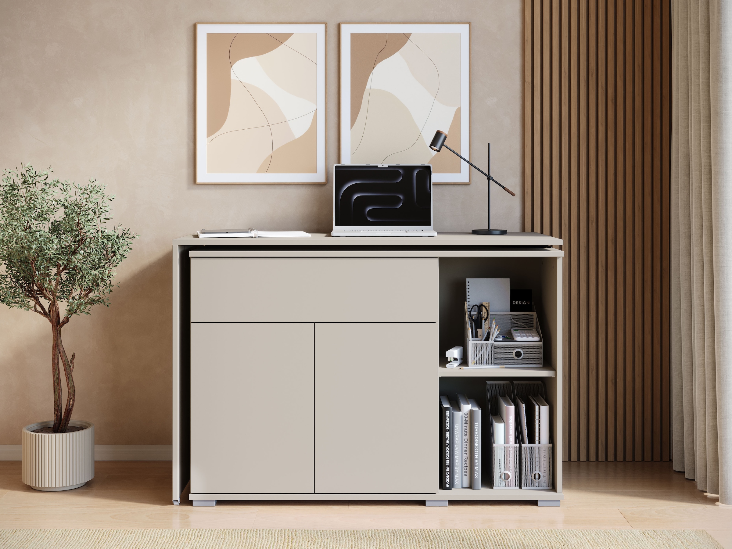 GOODproduct Schreibtisch »Kenia mit drehbarer Tischplatte 90°/180°, B/H/T: 109,5/75/50 cm« 1 Stk. tlg. Schublade & Türen mit Push-to-open, 2 höhenverstellbare Böden