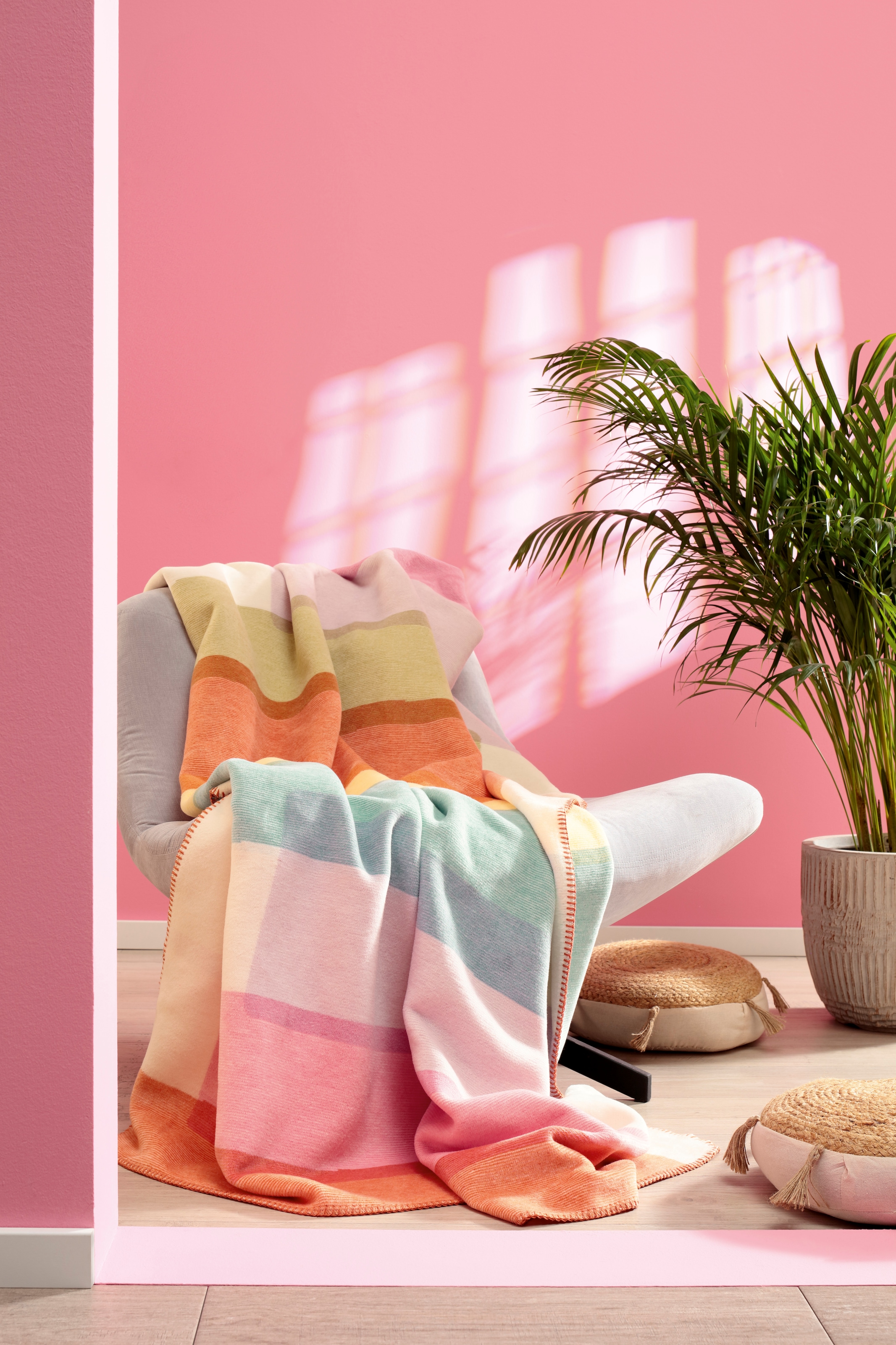 Biederlack Couverture d'intérieur »Wohndecke Floating Forms« pastelligen Bonbon-Farben mit Zierstich