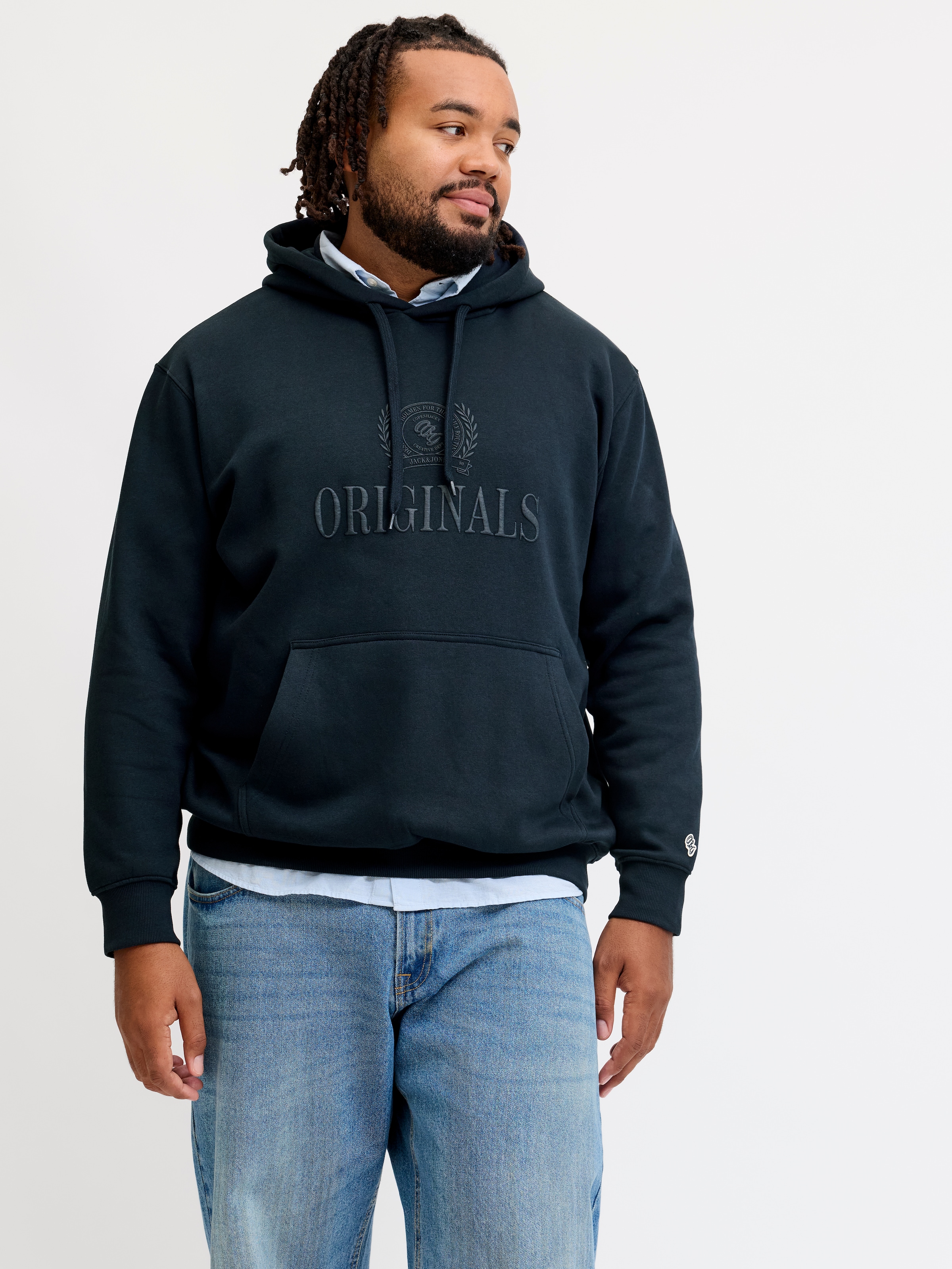 Image of Jack & Jones PlusSize Kapuzensweatshirt "JORFREDERIKSBERG MONOGRAM SWEAT HOOD PLS", Baumwollmischung, regular fit
