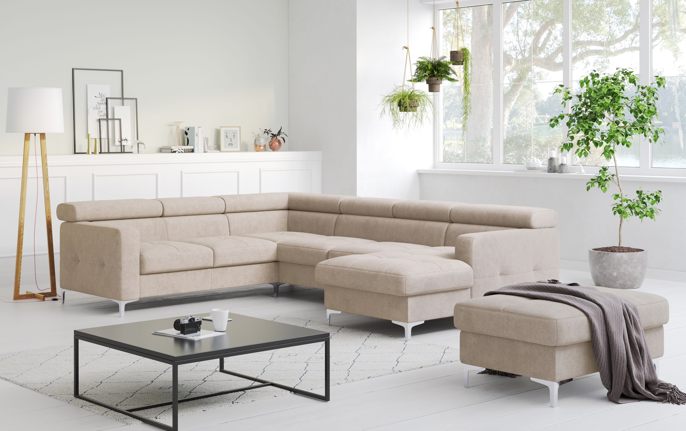 COTTA Wohnlandschaft »Sammy U-Form«, mit Kopfteilverstellung, optional mit Bettfunktion und Bettkasten