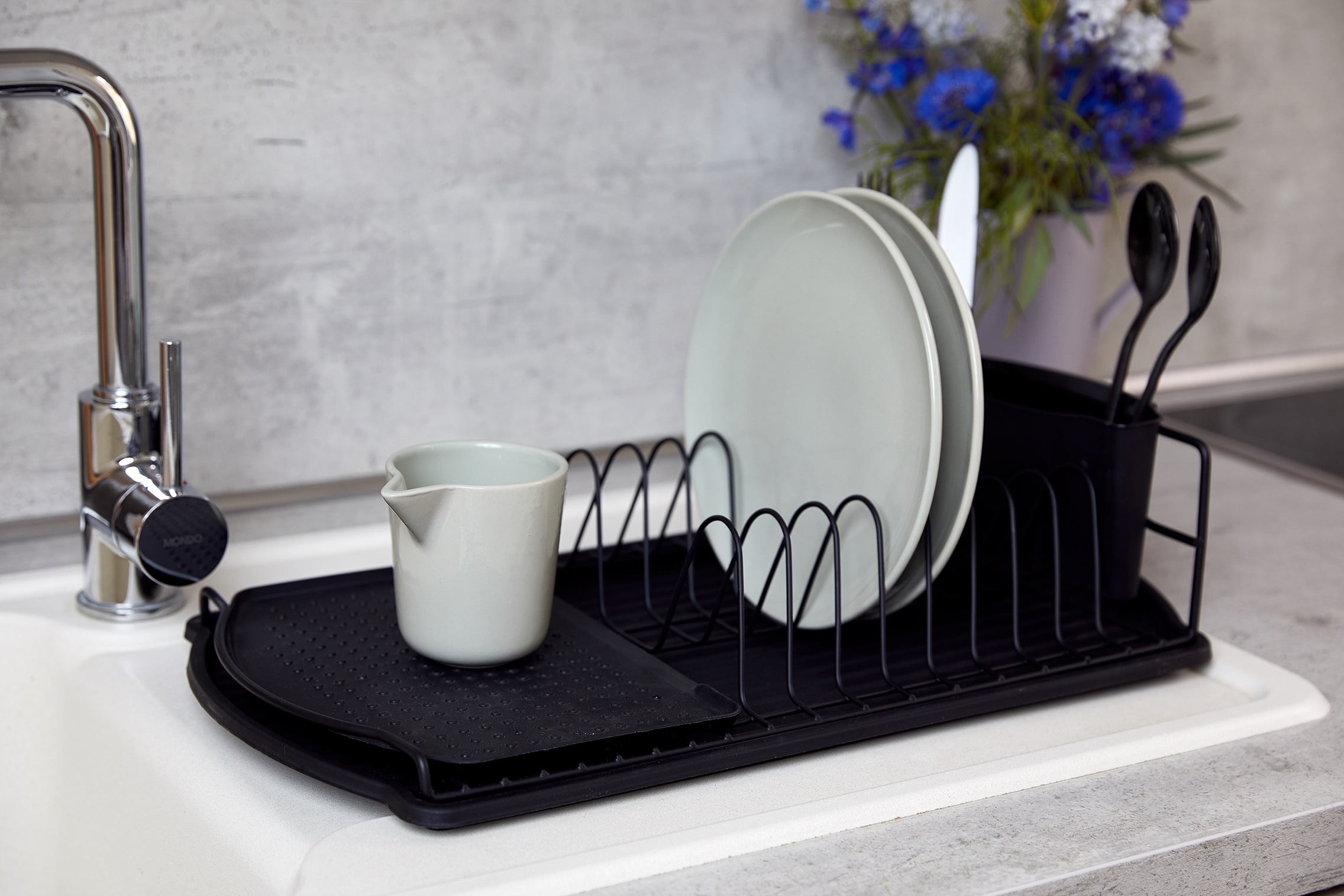 WENKO Trockenständer »Modell Basic« Abtropfgestell für Geschirr mit Besteckkorb, Metall/Kunststoff