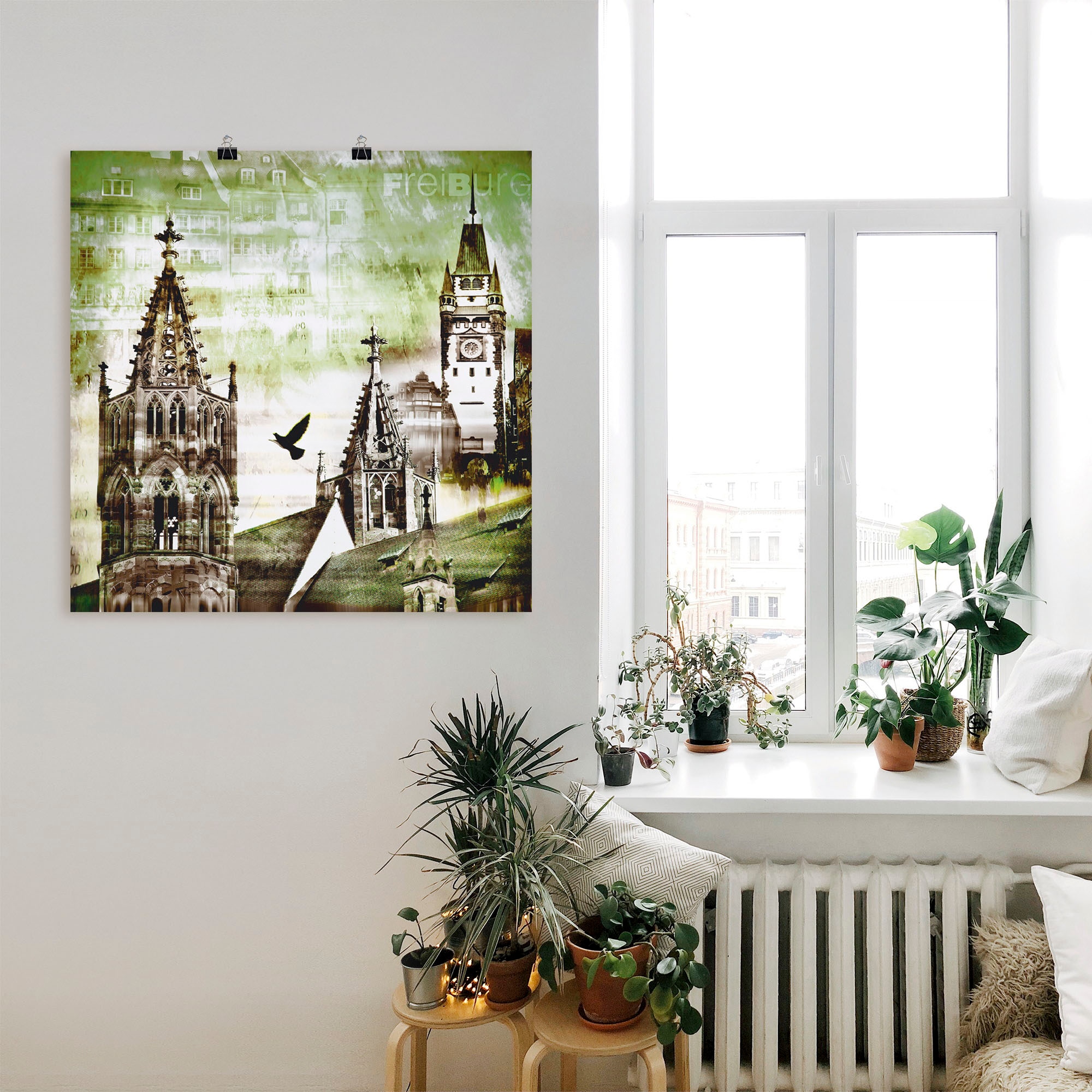 Artland Poster »Freiburg Skyline Abstrakte Collage«, Architektonische Elemente, (1 St.), als Leinwandbild, Wandaufkleber oder Poster in versch. Grössen