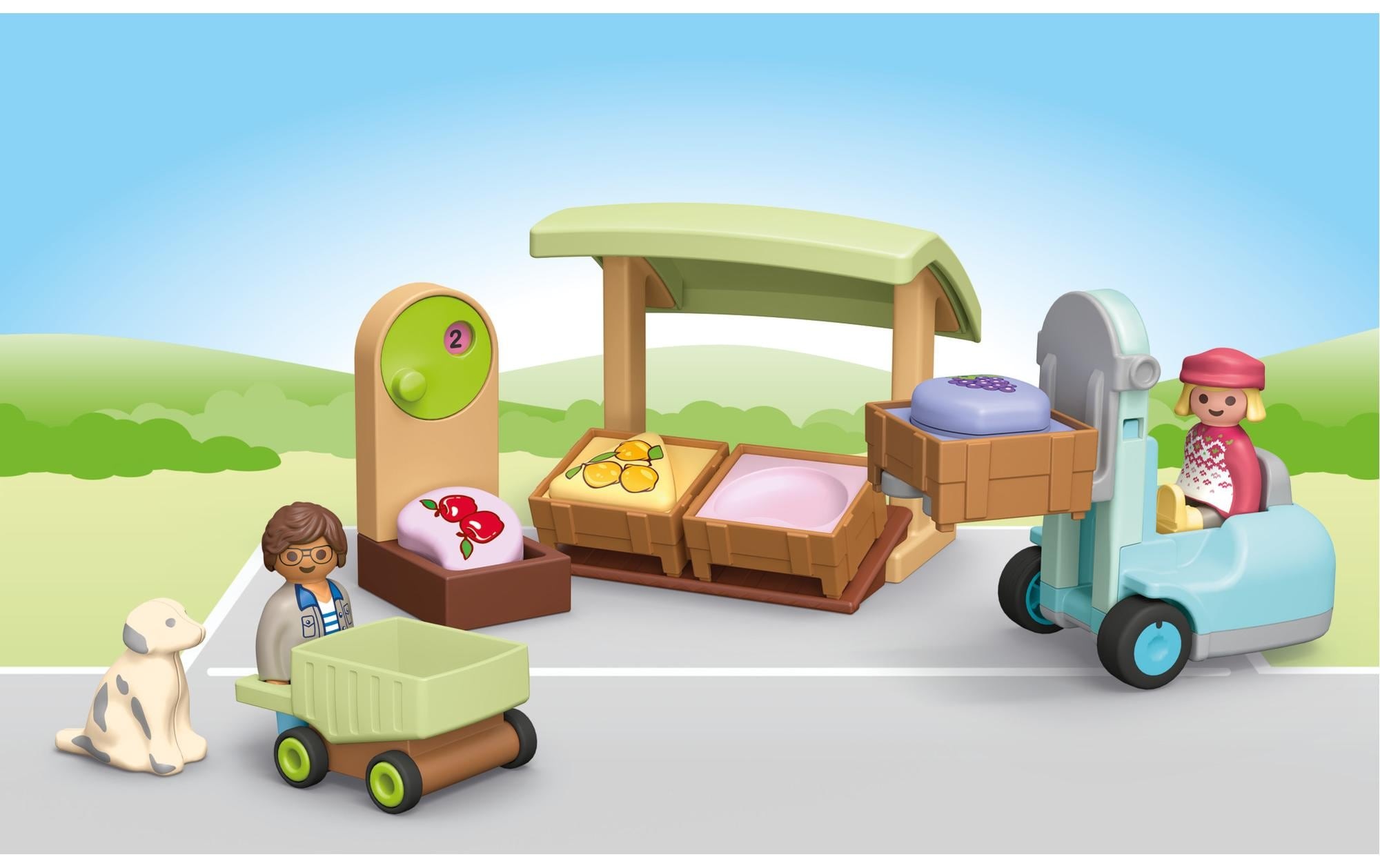 Playmobil® Spielbausteine »Junior Bio-Marktstand & Gabelstapler 71691«, (17 St.)