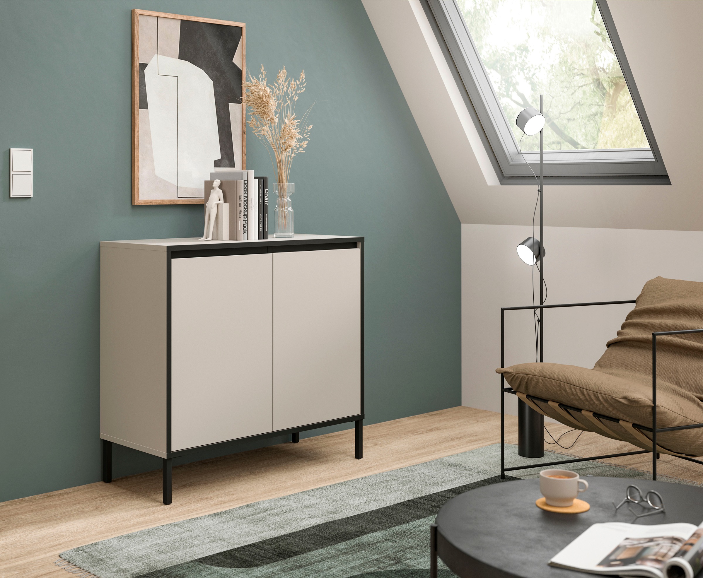 Home affaire Kommode »NORT, Höhe: 92 cm, mit Metall Stabfuss, 2 Türen, 2 Einlegeböden« Anrichte, Sideboard, Schrank, Board, Highboard