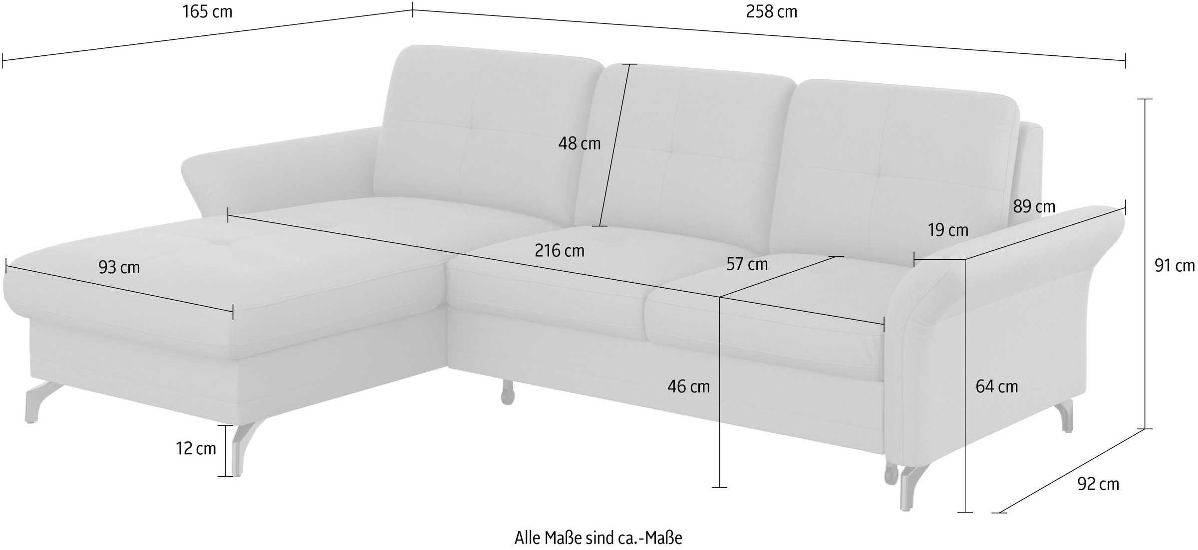 Places of Style Ecksofa »Calando L-Form«, wahlweise mit Bettfunktion, Bettkasten und Armteilfunktion
