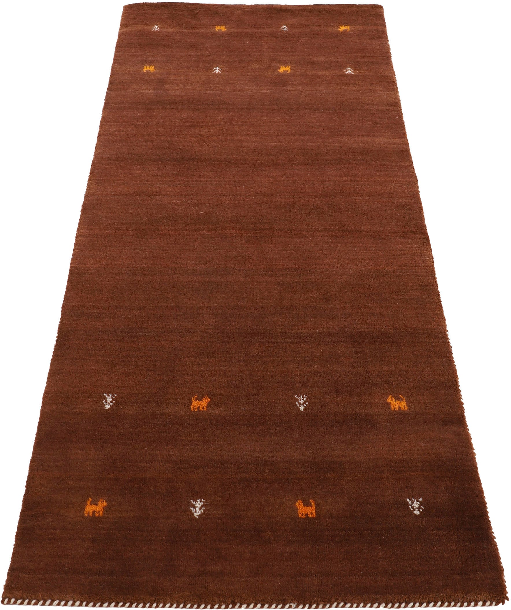 carpetfine Wollteppich »Gabbeh Uni, auch als Läufer erhältlich«, rechteckig, 15 mm Höhe, reine Wolle, handgewebt, Gabbeh Loom Tiermotiv, grosse Farbauswahl