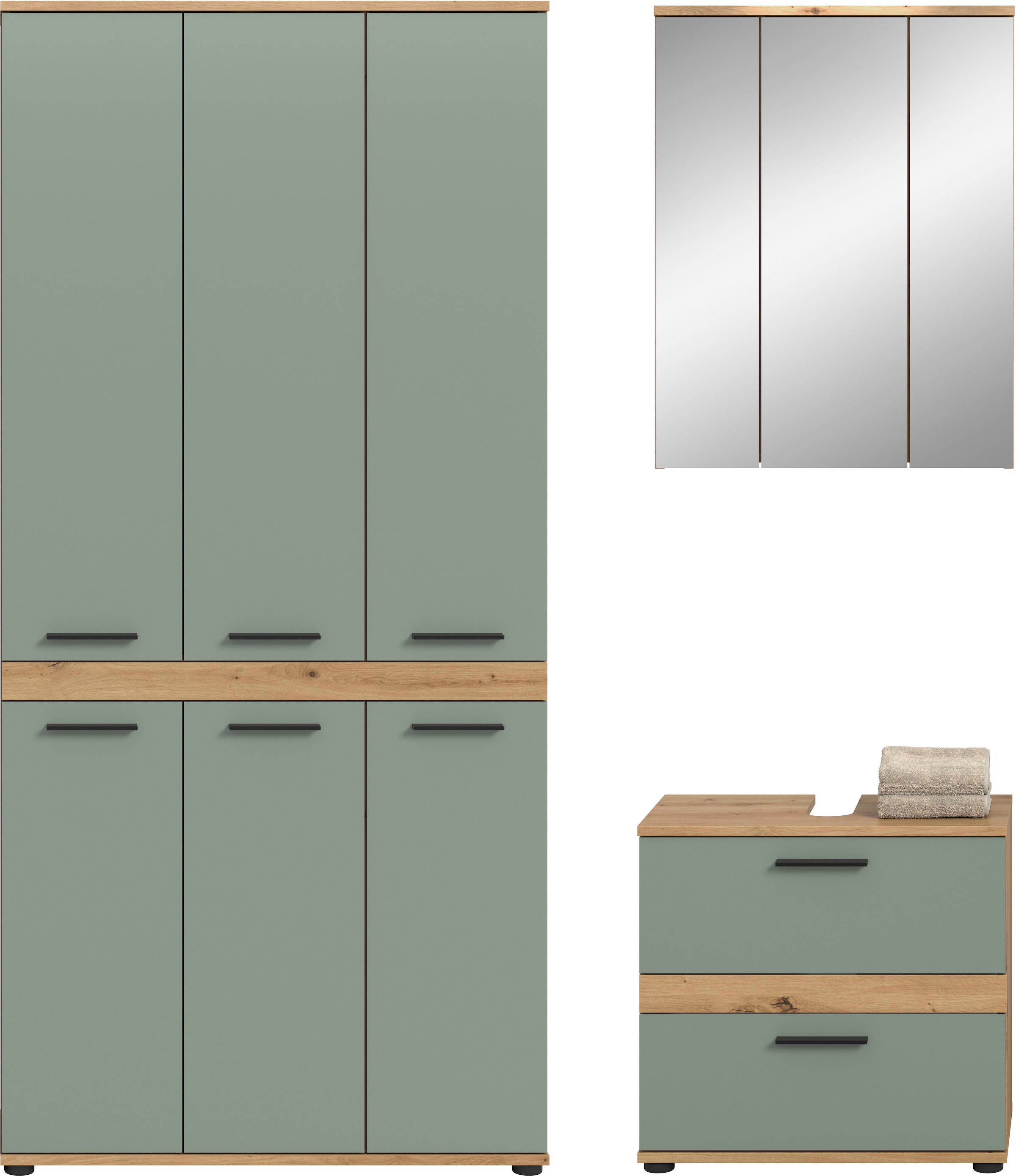 welltime Badmöbel-Set »LUCCA, 3-tlg. Badkombination, viel Stauraum, modernes Design« 3 Stk. tlg.