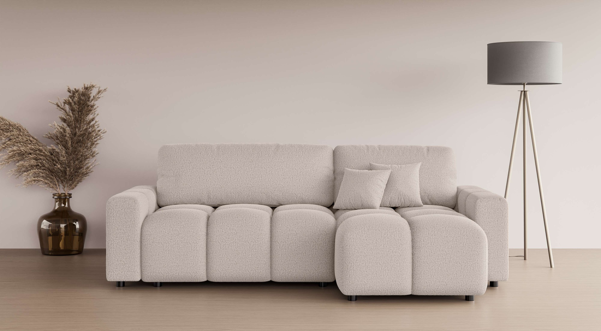 INOSIGN Ecksofa »FELICI, Schlafsofa 233cm, L-Form mit Recamiere beidseitig montierbar«, Designsofa mit Bettfunktion und Bettkasten, Masse B/T/H: 233/142/88 cm