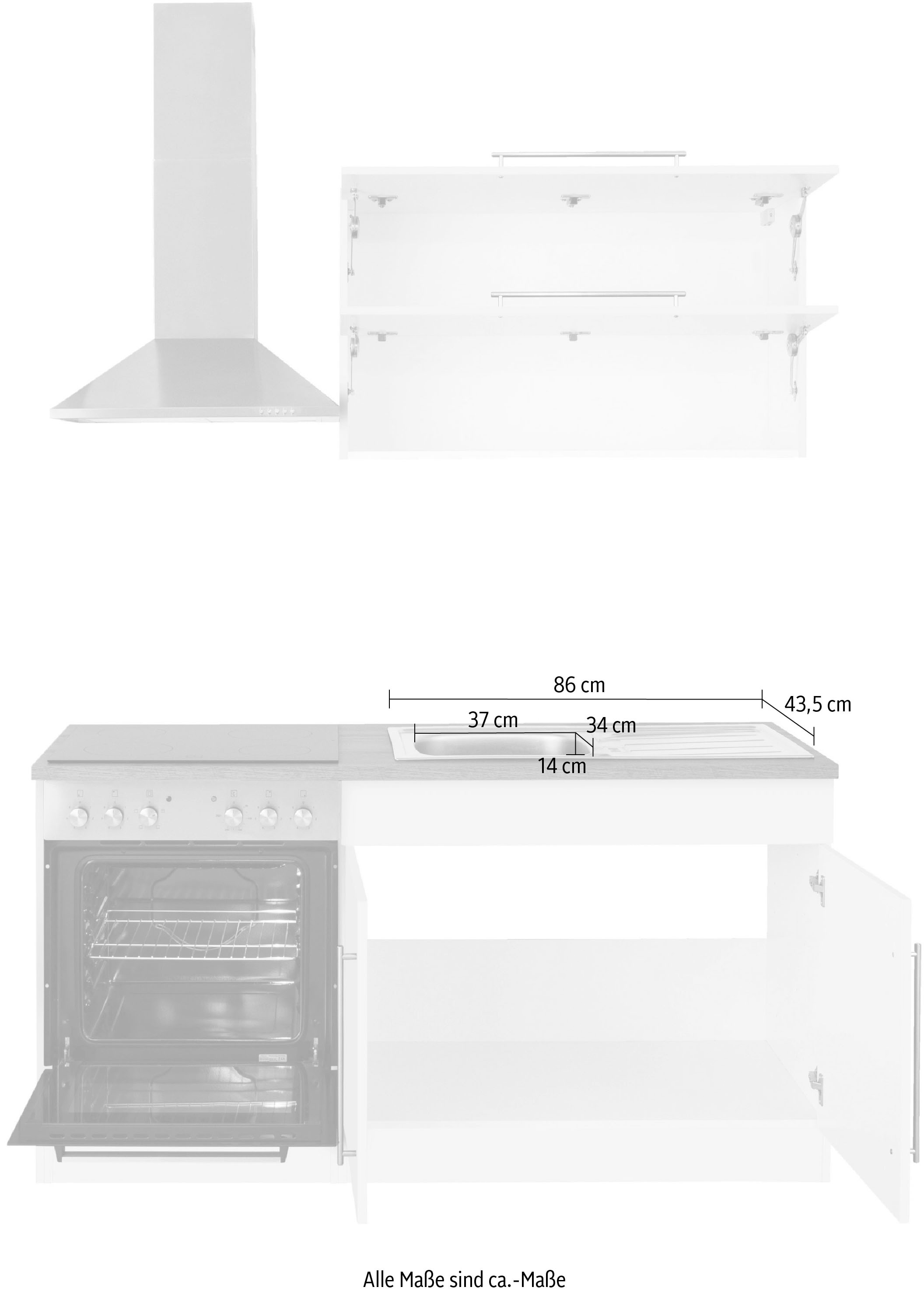 KOCHSTATION Kitchenette »KS-Samos« largeur 160 cm, au choix avec appareils électriques et plaque vitrocéramique