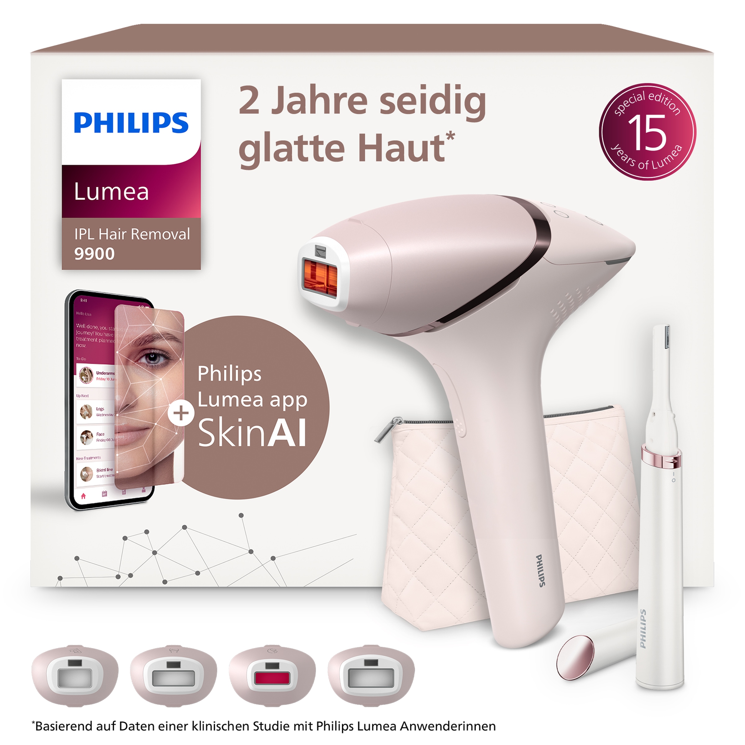 Image of Philips IPL-Haarentferner "Philips Lumea Series 9900 BRP959/00" 450.000 Lichtimpulse 4 Aufsätze (Achseln, Bikinizone, Körper, Gesicht), 3 SkinAI Funktionen