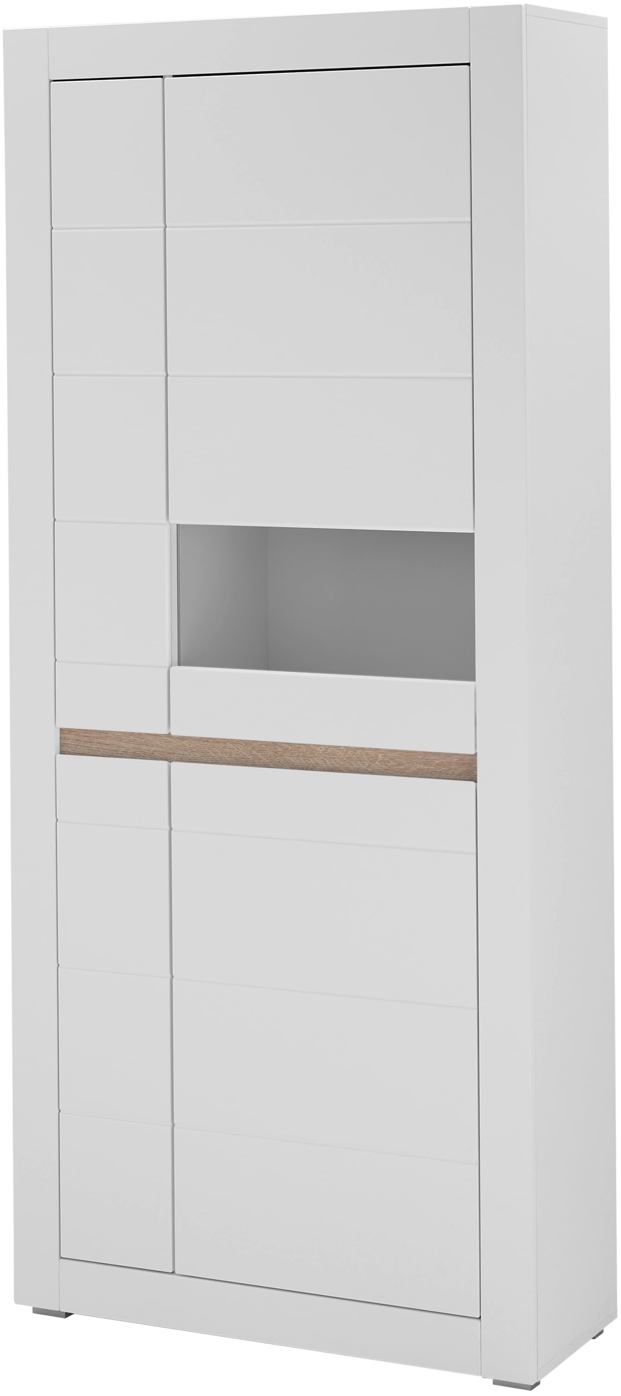 INOSIGN Vitrine »Chester, Hochschrank mit Stauraum, Glasvitrine, Anrichte, Weiss Matt«, (1 St.), austauschbare Blende in der Griffleiste, zeitloses Design, 85 cm breit