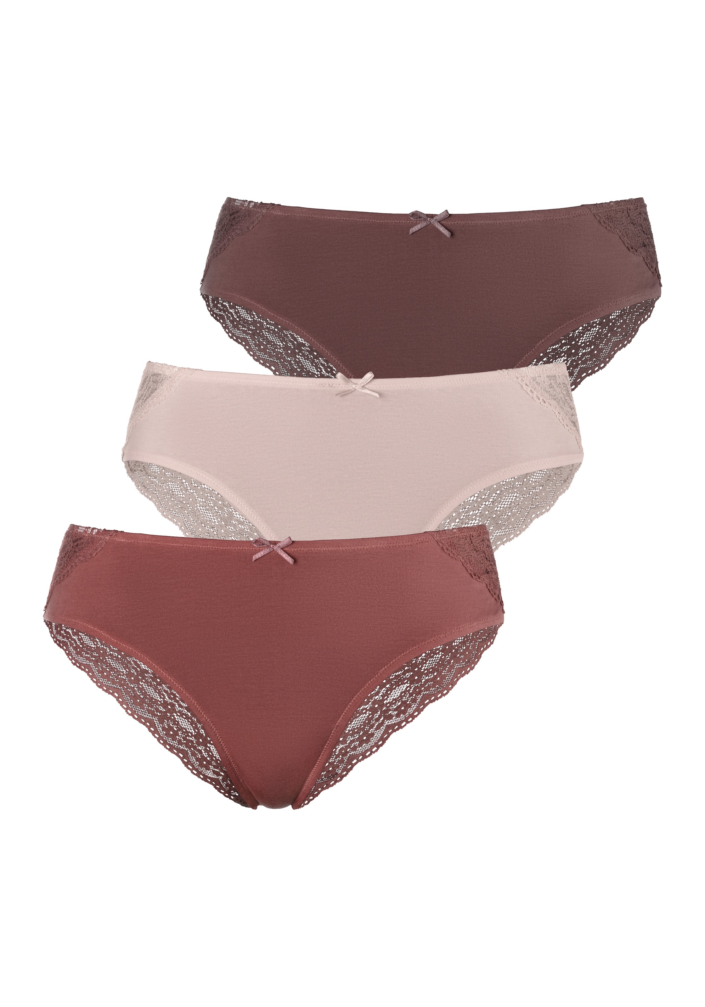 Image of Vivance Brasilslip 3er-Pack, aus elastischer Baumwolle mit breiter, floraler Spitze