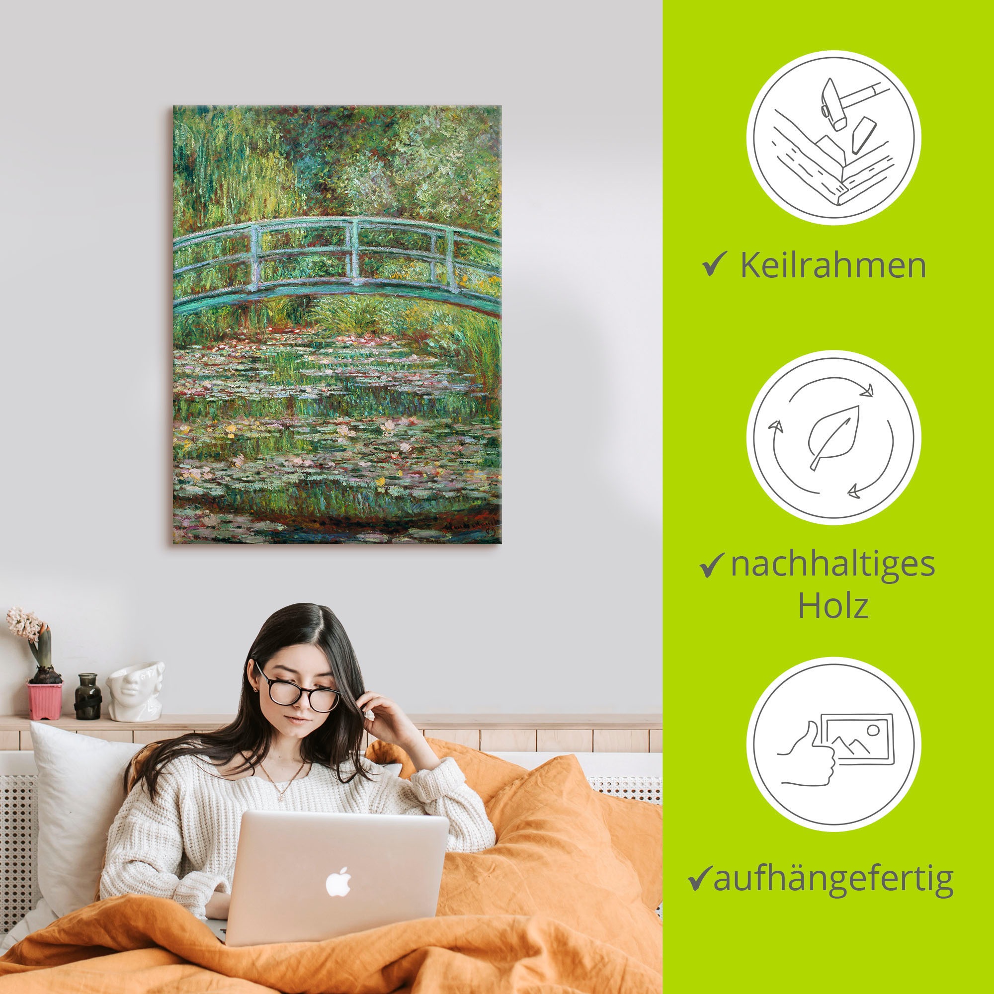 Artland Leinwandbild »Japanische Brücke. 1899.« Gewässer 1 Stk. tlg. auf Holzrahmen gespannt