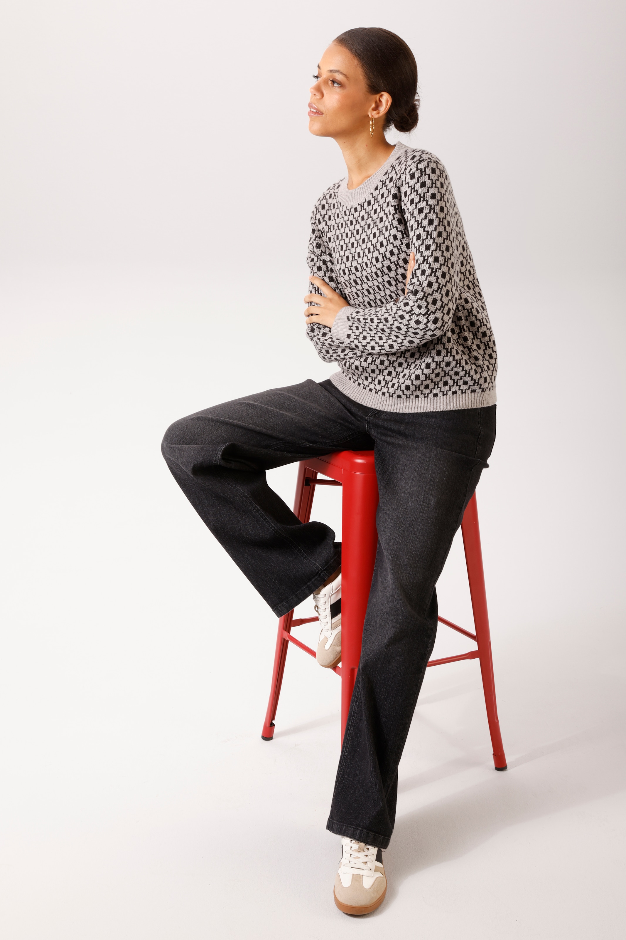 Aniston CASUAL Pull en tricot avec motif graphique look rétro - NOUVELLE COLLECTION