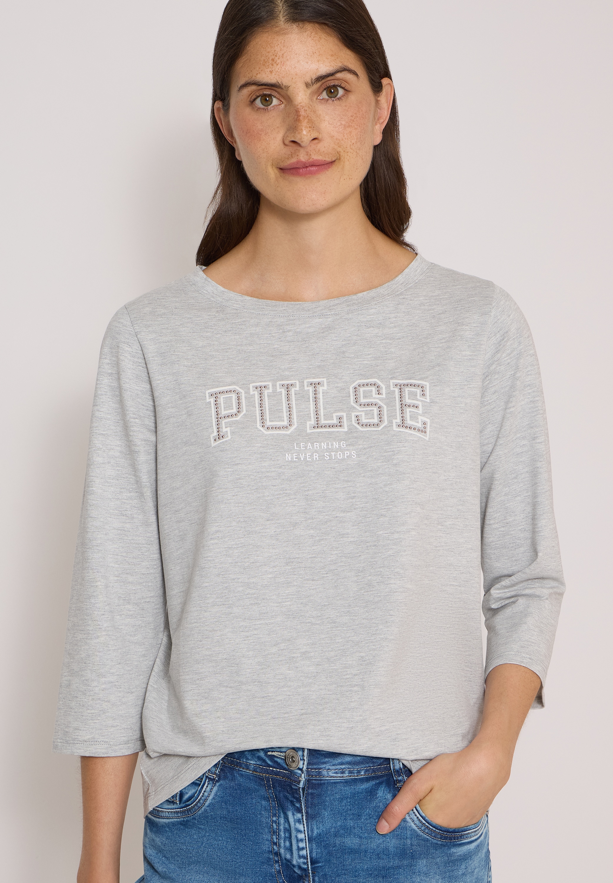 Cecil 3/4-Arm-Shirt mit Boat Neck und Print / Wording Artwork