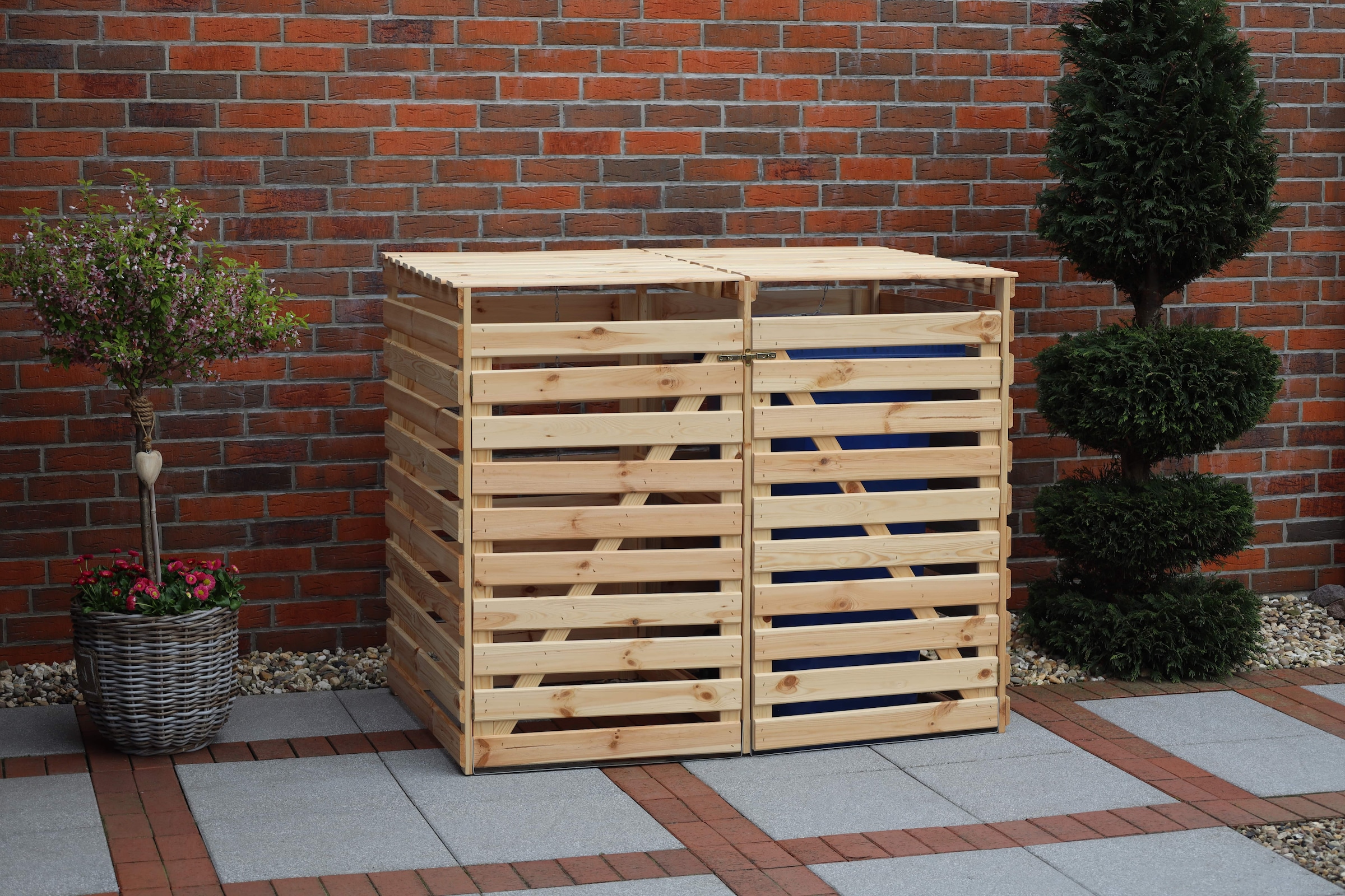 promadino Coffre à poubelles »Vario V« pour 2 x 240 l, couleur bois