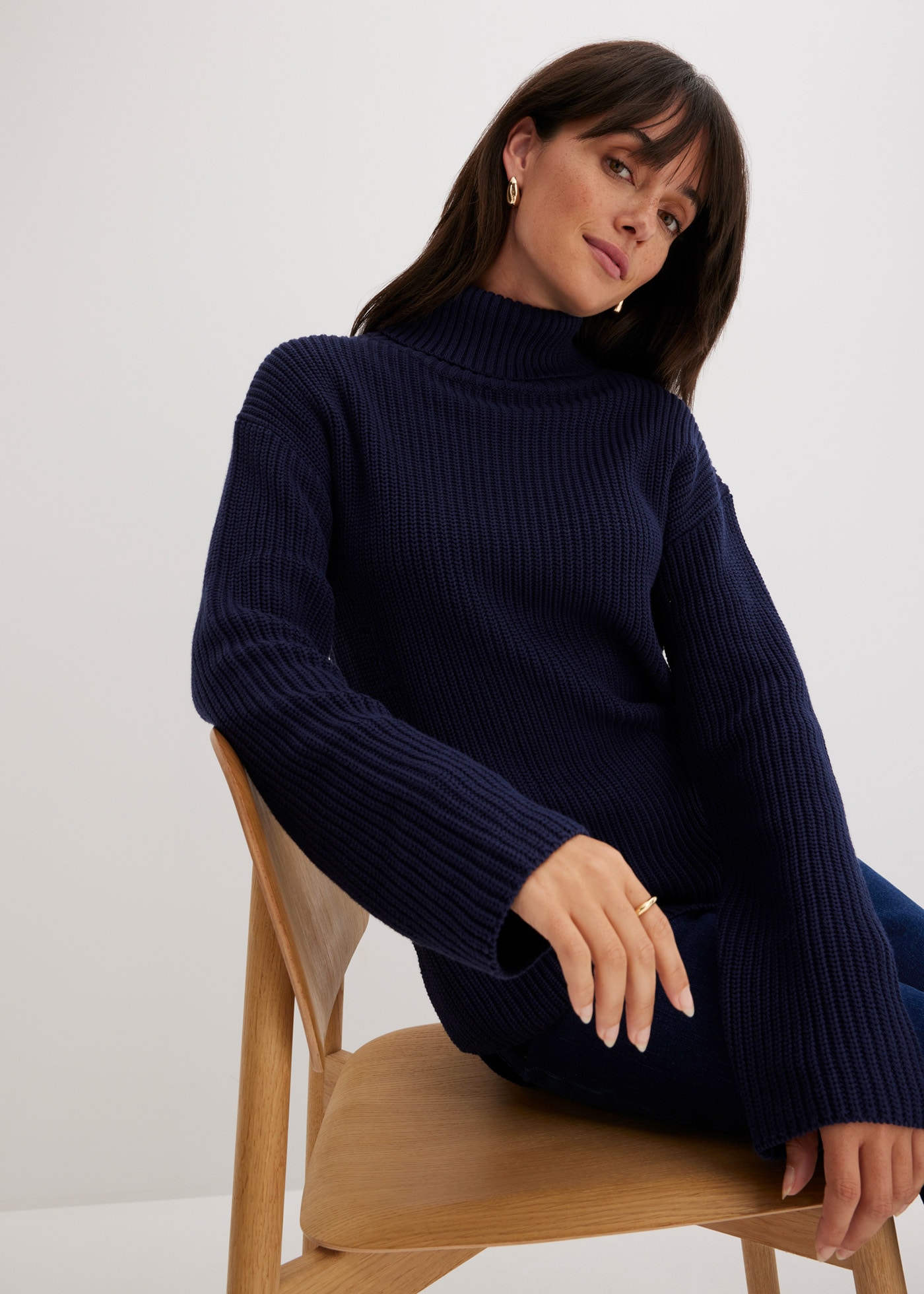 bonprix Pull à col roulé »Rollkragenpullover aus reiner Baumwolle« aus reiner Baumwolle, mit Rollkragen, für kühle Tage