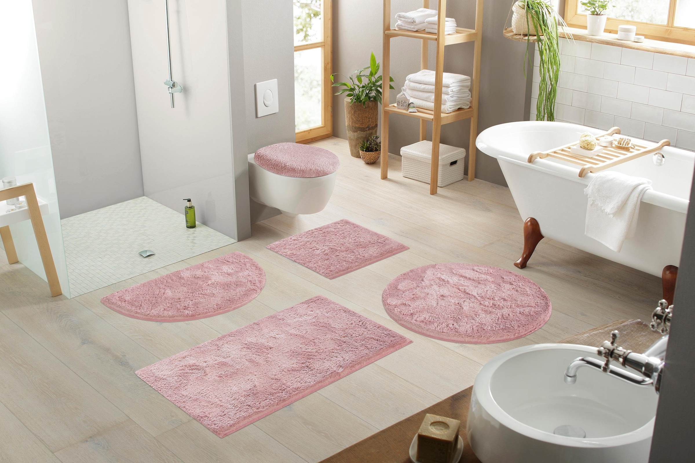 my home Badematte »Jos, Badvorleger, Badezimmer Teppich«, rutschhemmend beschichtet, fussbodenheizungsgeeignet-schnell trocknend, Badematten in Pastell-Farben, Badteppich als 3 teiliges Set erhältlich