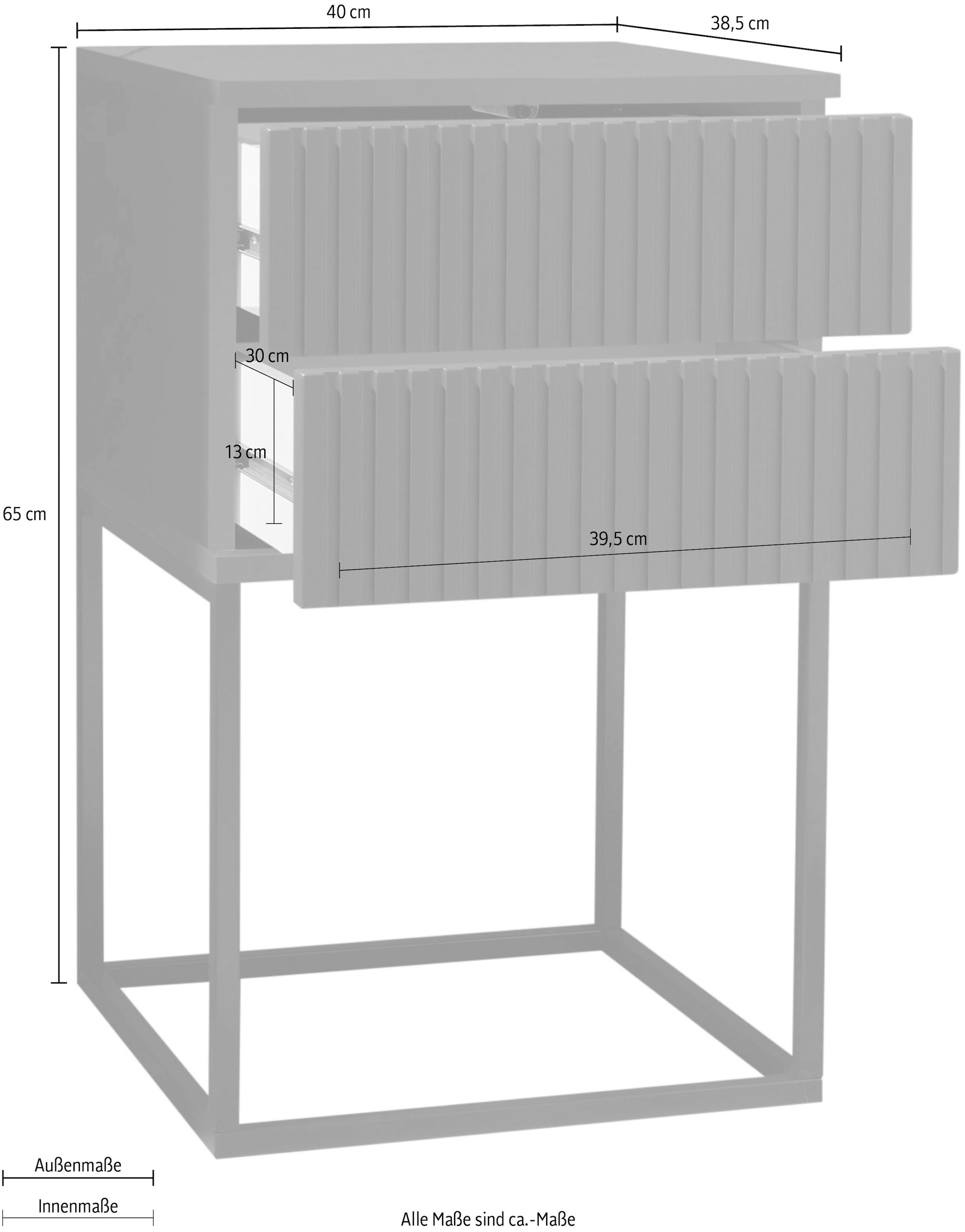 Schlafkontor Table de nuit »Marle Nachtkonsole, Nachtkästchen auf Metall-Fussgestell« Schubkasten in Rillenoptik auf schwarzem Metallgestell