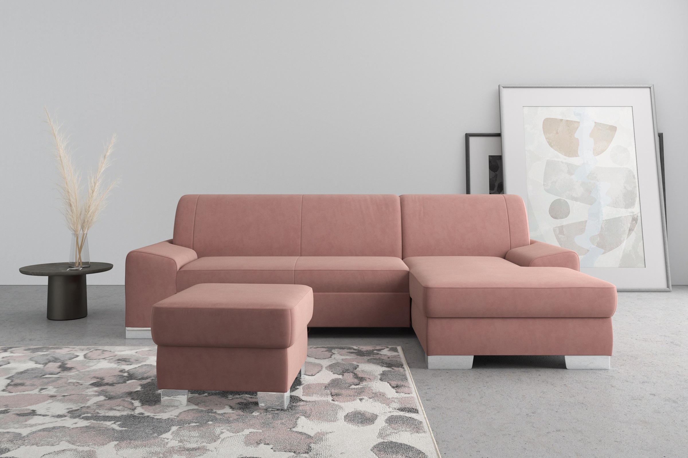Image of DOMO collection Ecksofa "Anzio L-Form, whlw. Bettfunktion, Federkern, hochwertig, Breite 271 cm" Ohne Bettfunktion, Recamiere rechts, Samtoptik, malve