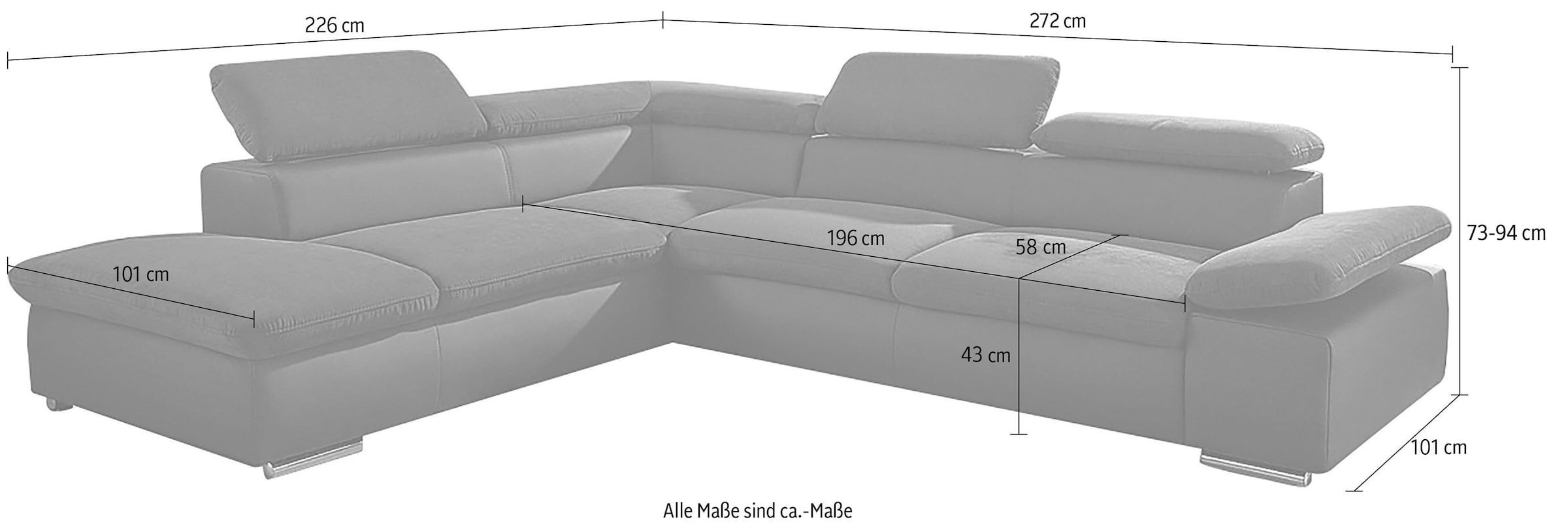 Ecksofa Valantine V, wahlweise mit Bettfunktion