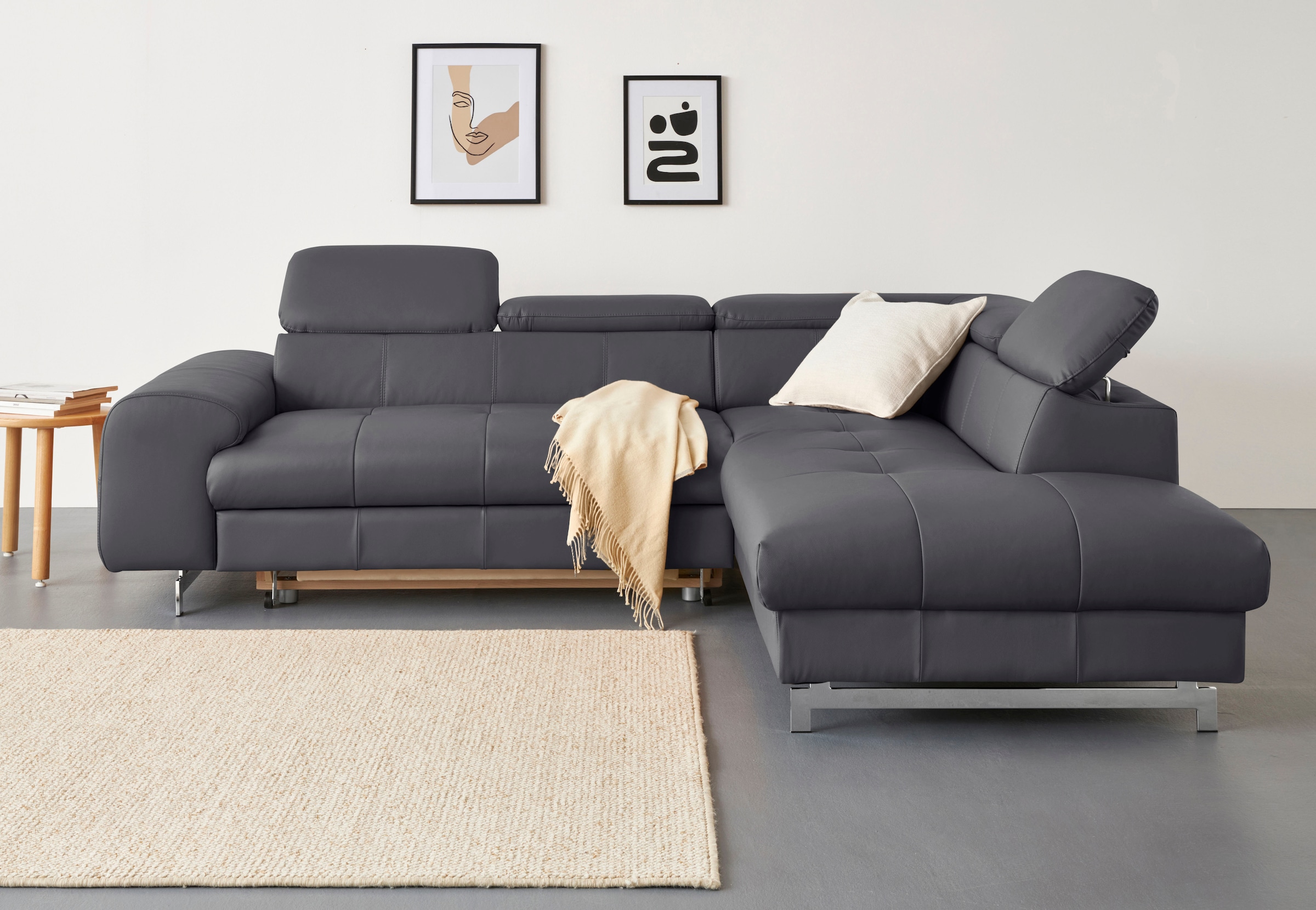 COTTA Ecksofa »Chef L-Form«, mit Kopfteilverstellung, edle Metallkufen, wahlweise mit Bettfunktion