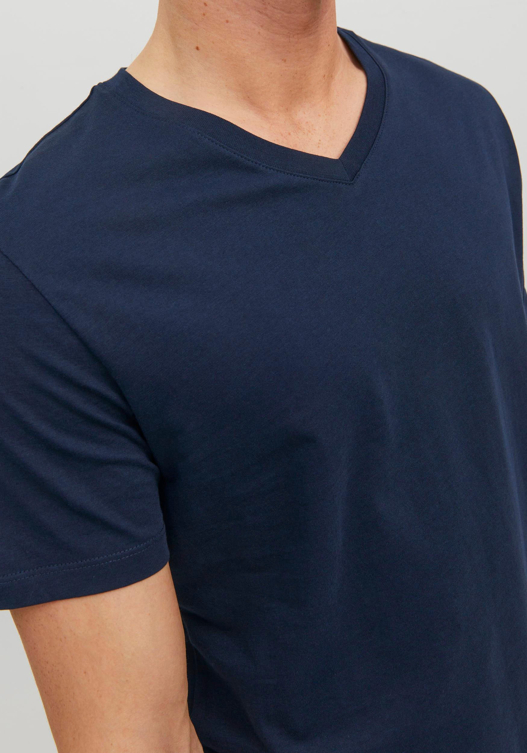Jack & Jones V-Shirt »JJEORGANIC mit V-Ausschnitt, lässig kombinierbar, ideal für Alltag«, unifarben, modisch, regular fit, Baumwolle, V-Ausschnitt