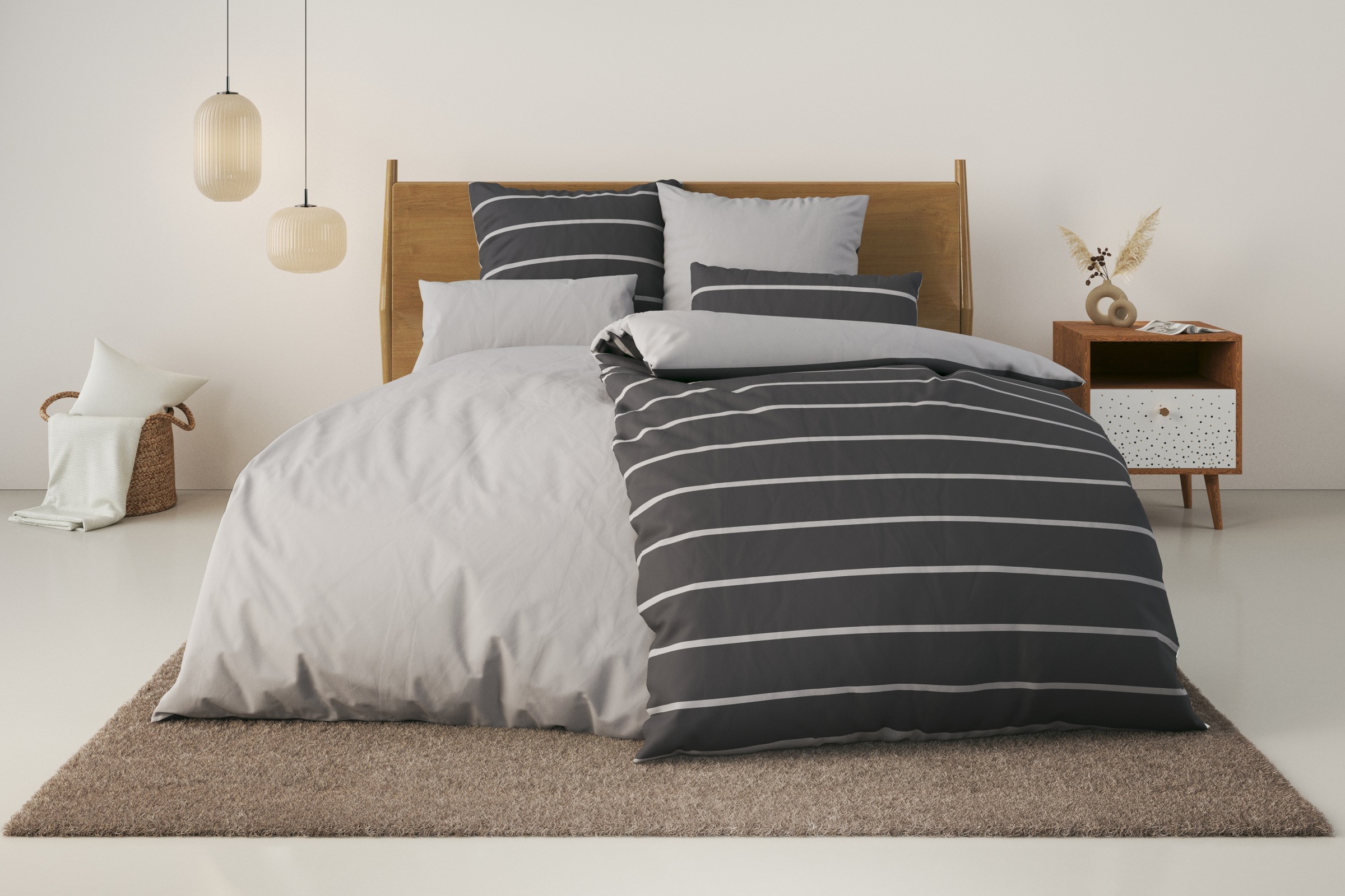 Image of GOODproduct Bettwäsche "Katja" 2 Bettwäsche aus Baumwolle, Bettwäsche mit Streifen-Design, Wendeoptik
