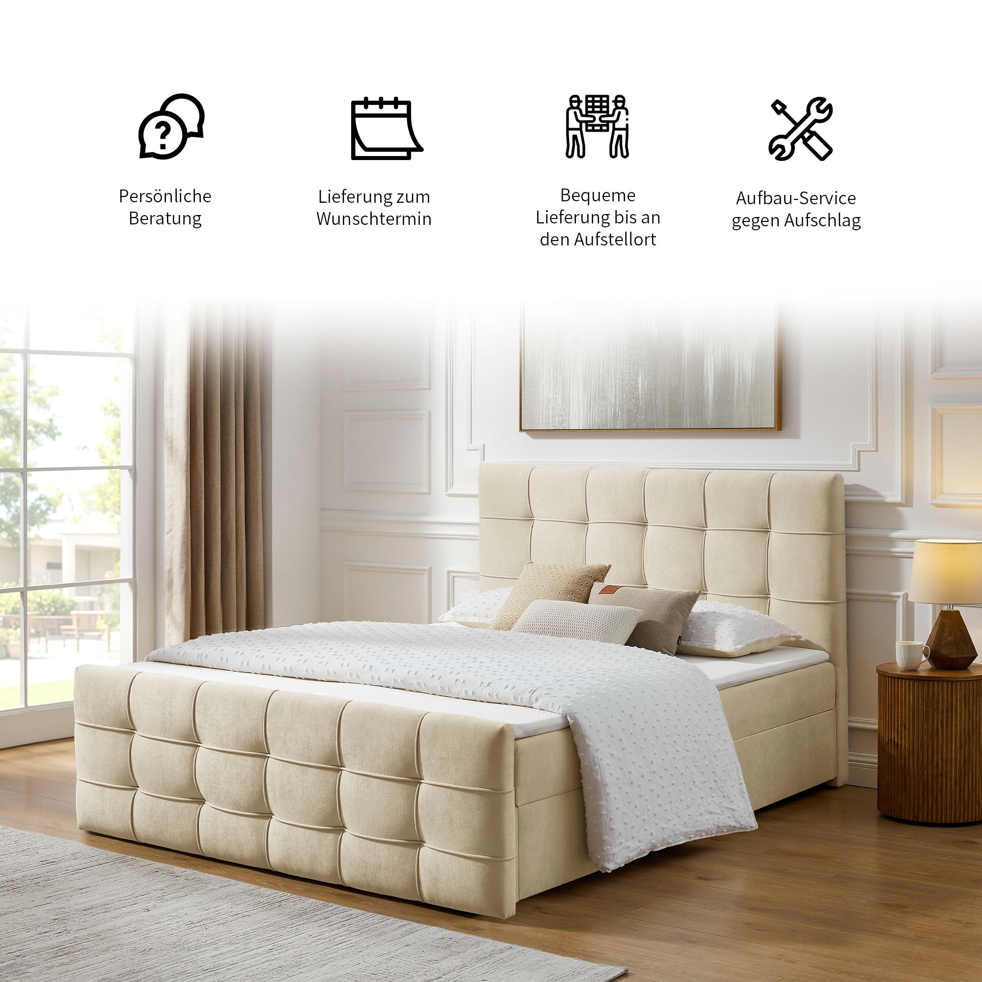 GOODproduct Boxbett »LILIENNE, Polsterbett mit Bettkasten und Taschenfederkernmatratze H3« mit Kaltschaumtopper, Chenille-Bezug, 160x200 & 180x200 cm