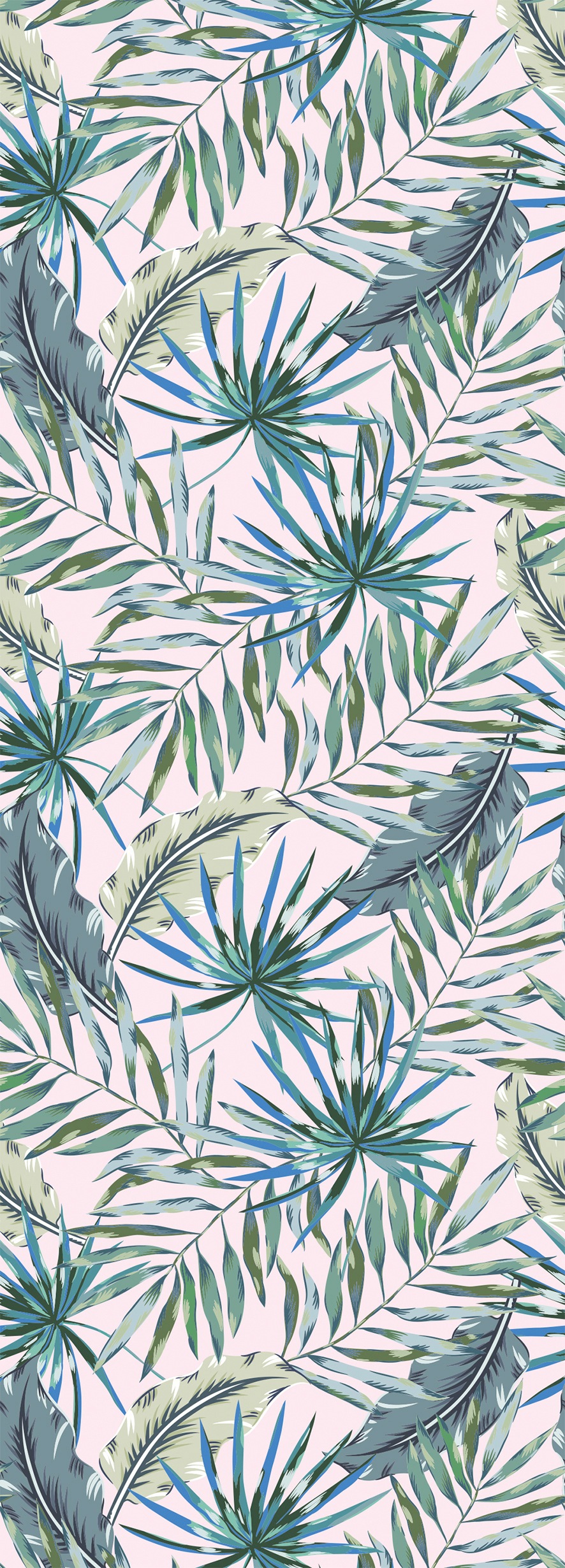 Image of queence Vinyltapete "Tropische Blätter-Grün-Blau" Motiv bedruckt botanisch floral gemustert natürlich glatt 90x250cm, selbstklebend, kinderleichte Anbringung, Sticker