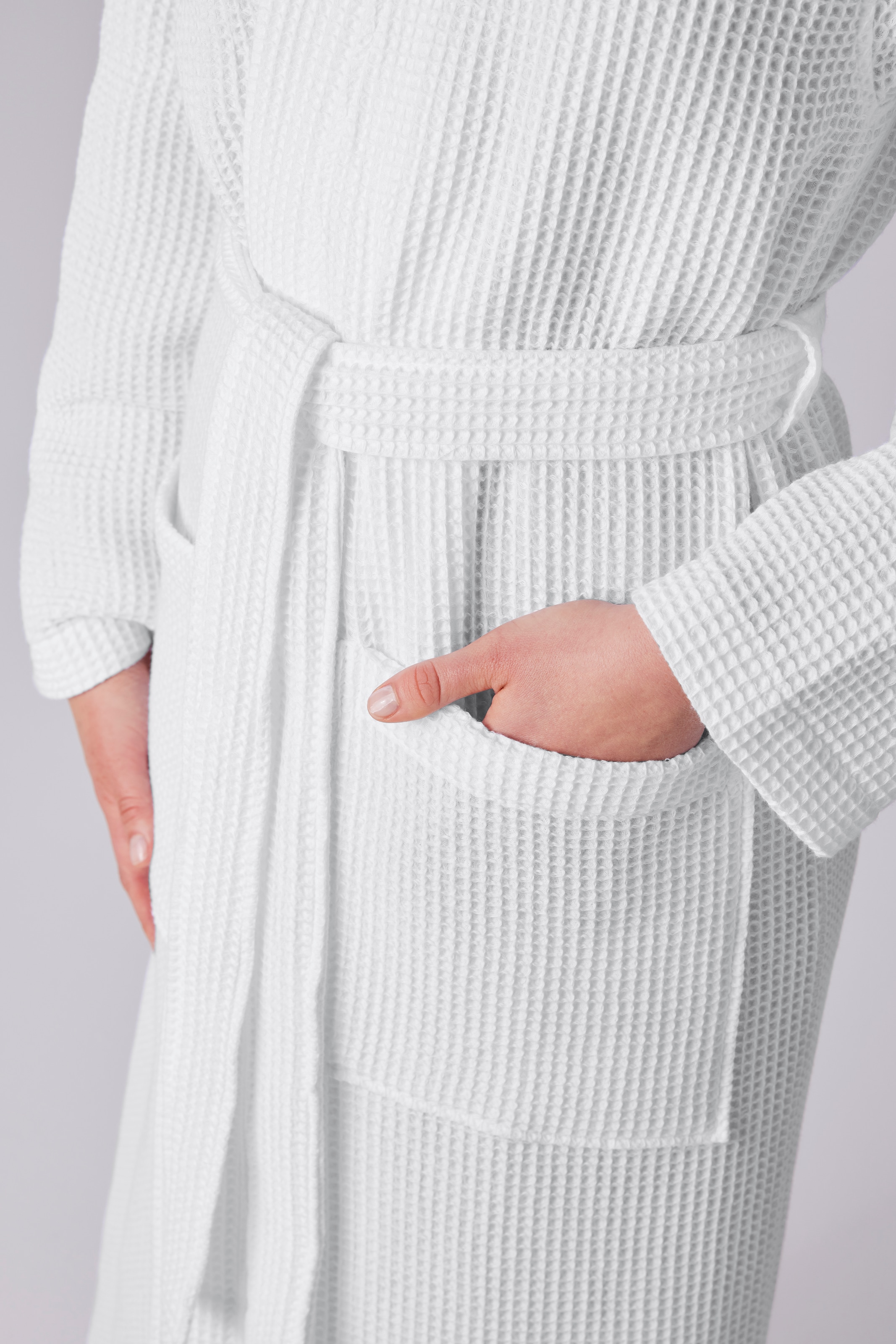 my home Unisex-Bademantel »Inga, Waffelpiqué, ideal für Sauna & Spa, Hotelbademantel«, (1 St.), kleines Packmass, Taschen, Damen & Herren, S-3XL, Morgenmantel