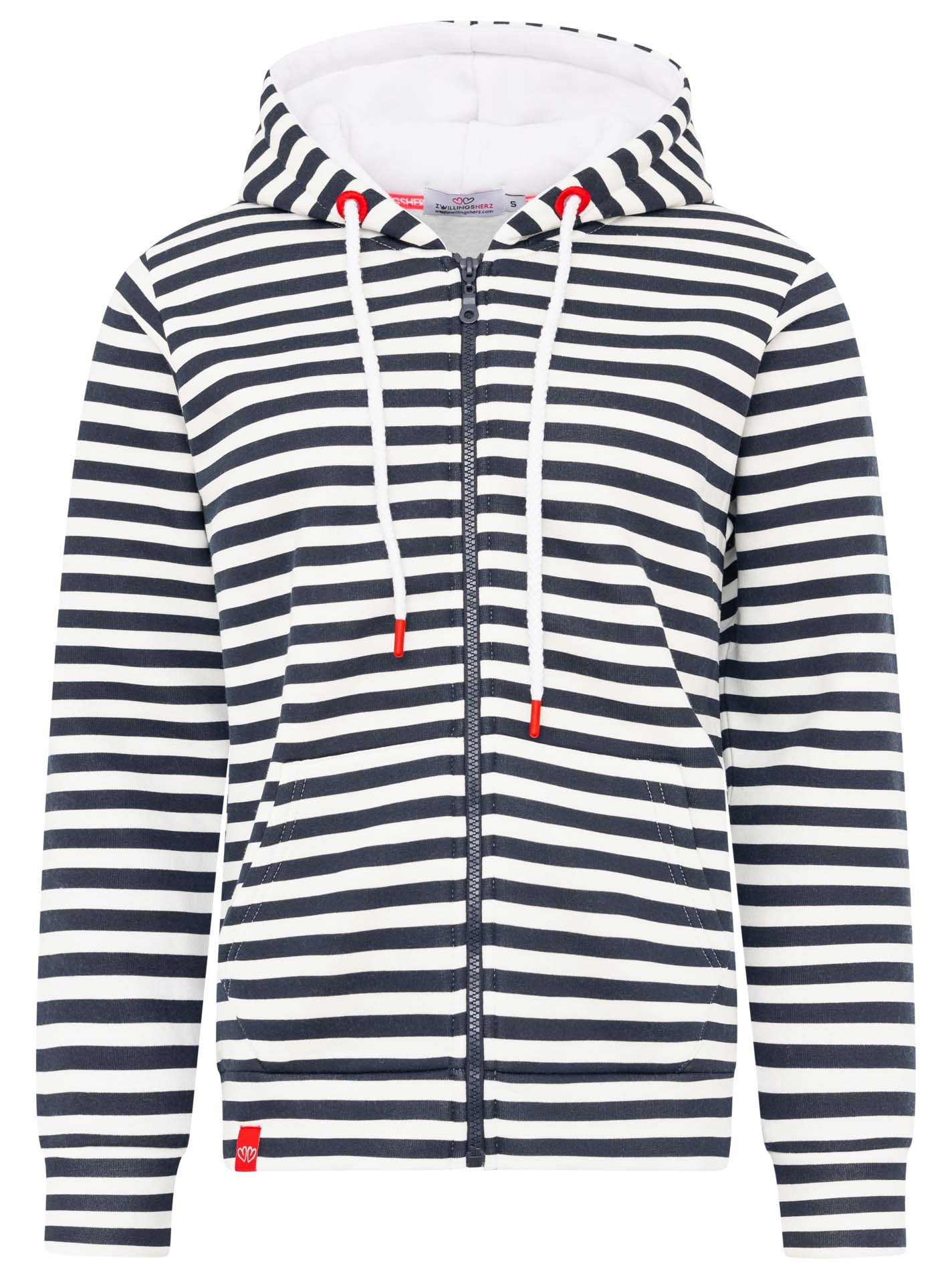 Zwillingsherz Sweat à capuche »"Streifen Strandglück"« veste à capuche rayée avec broderie Strandglück et ancre dans le dos