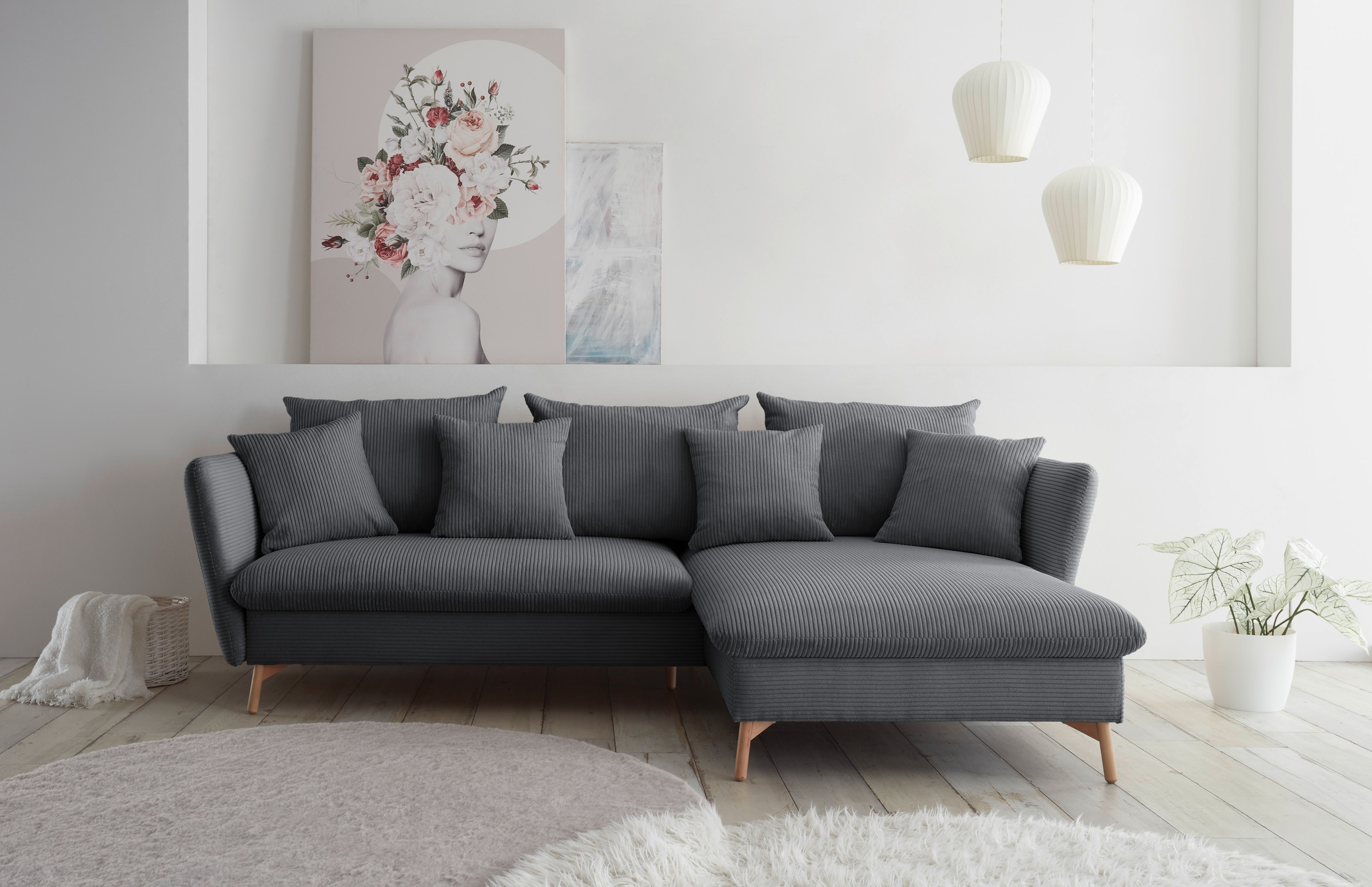 GOODproduct Ecksofa »MERLE, 258 cm, L-Form, traumhafter Cord,« mit Bettfunktion und Bettkasten, Liegefläche 224 x 139