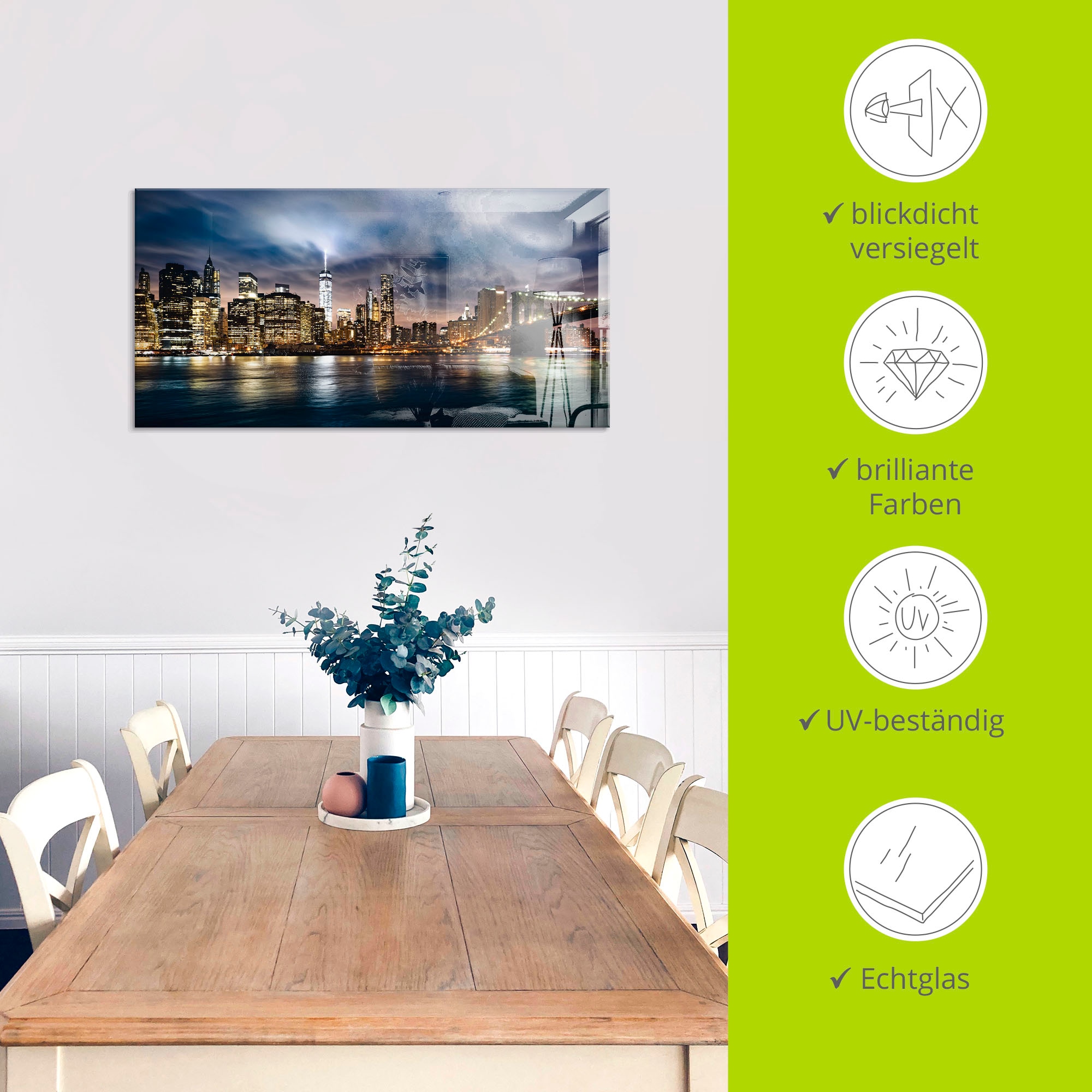 Artland Tableau en verre »Sonnenaufgang über Manhattan« 1 cuis tlg. in verschiedenen Grössen
