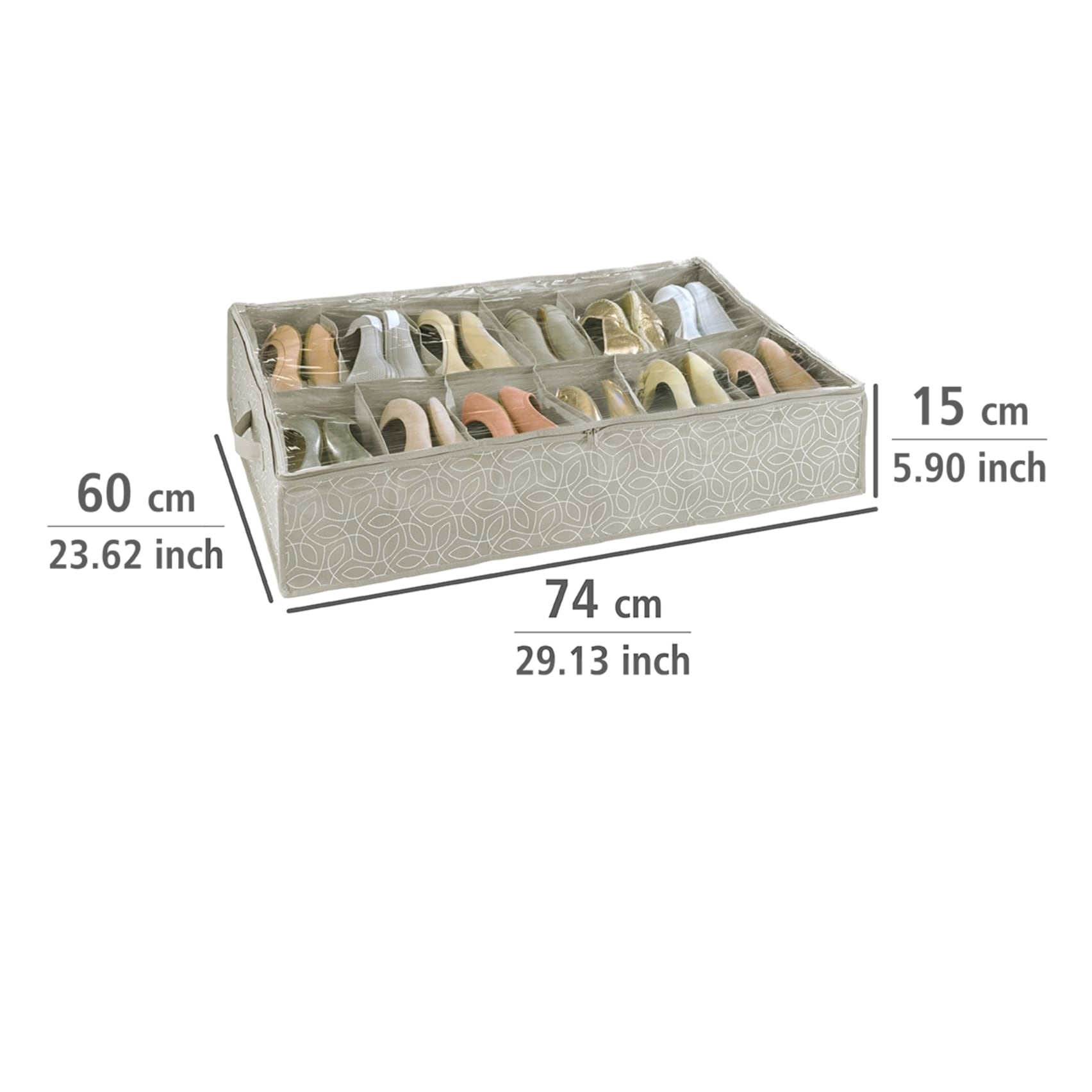 WENKO Commode sous le lit »Modell Balance« boîte de rangement pour 12 paires de chaussures avec fenêtre et fermeture éclair