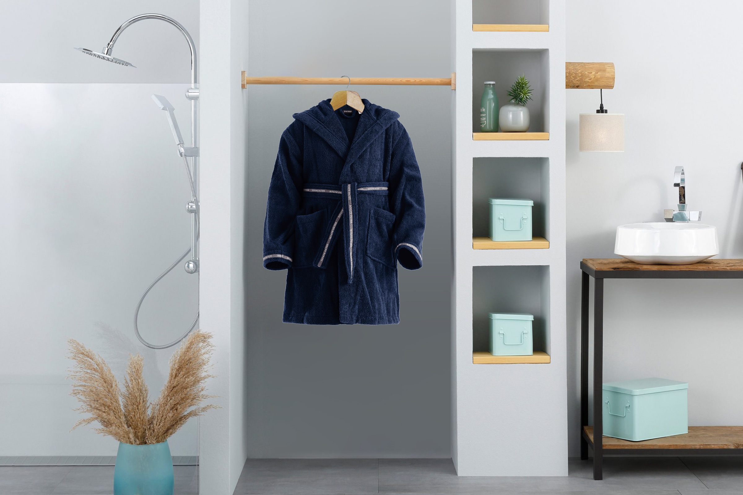 Bruno Banani Peignoir de bain pour enfants »Danny, Ideal für Zuhause, Schwimmbad oder im Urlaub« 1 cuis mit Logostreifen, aus 100% Baumwolle