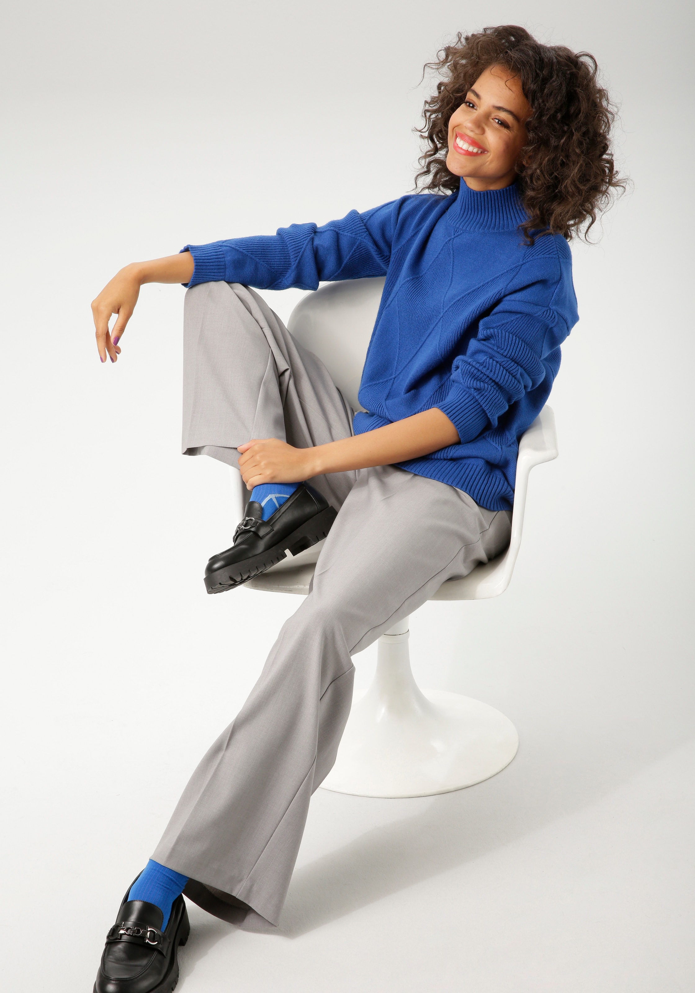 Aniston CASUAL Strickpullover im trendigen Rauten-Muster - NEUE KOLLEKTION