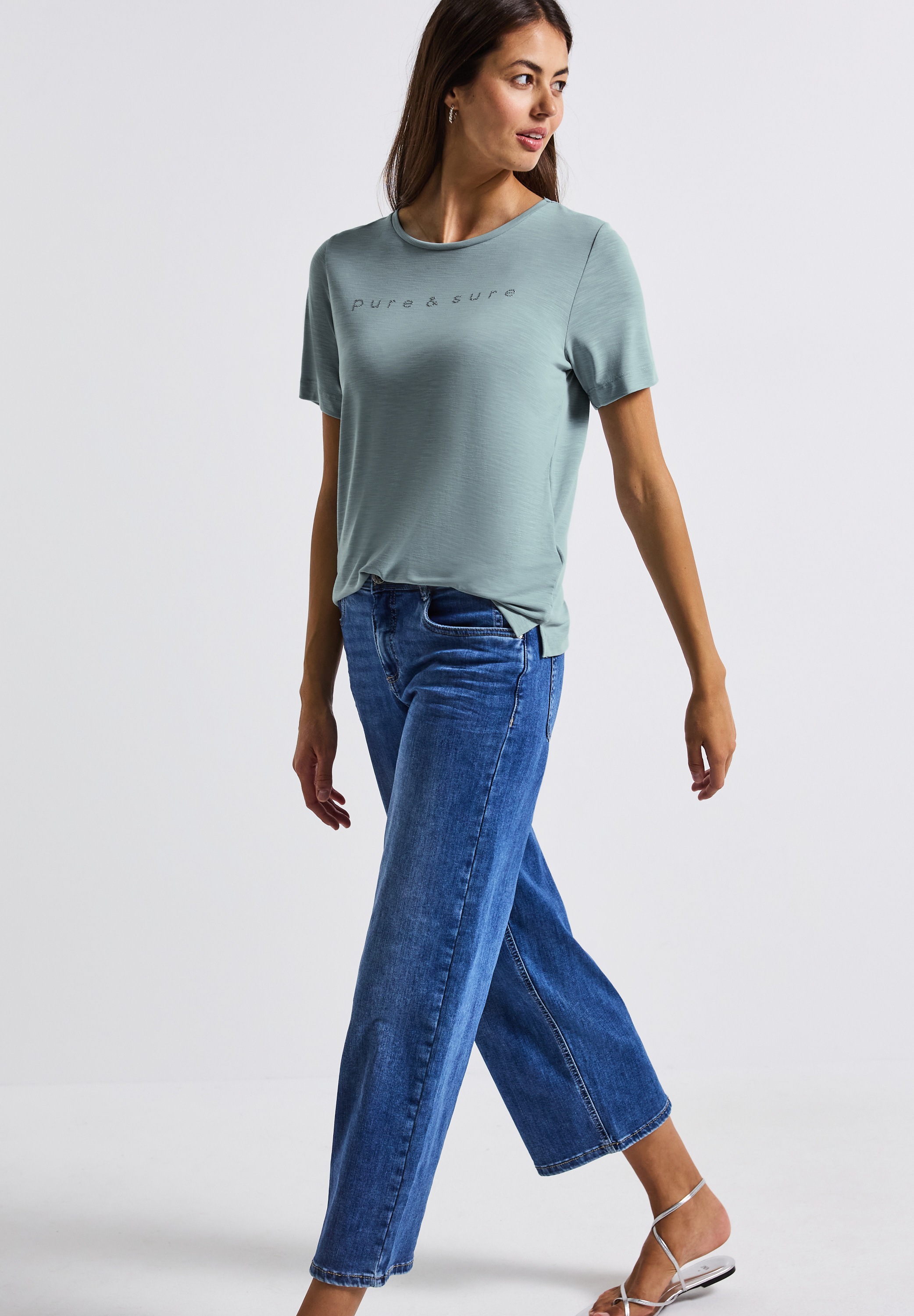 STREET ONE T-Shirt, mit Wording und Schmucksteinen