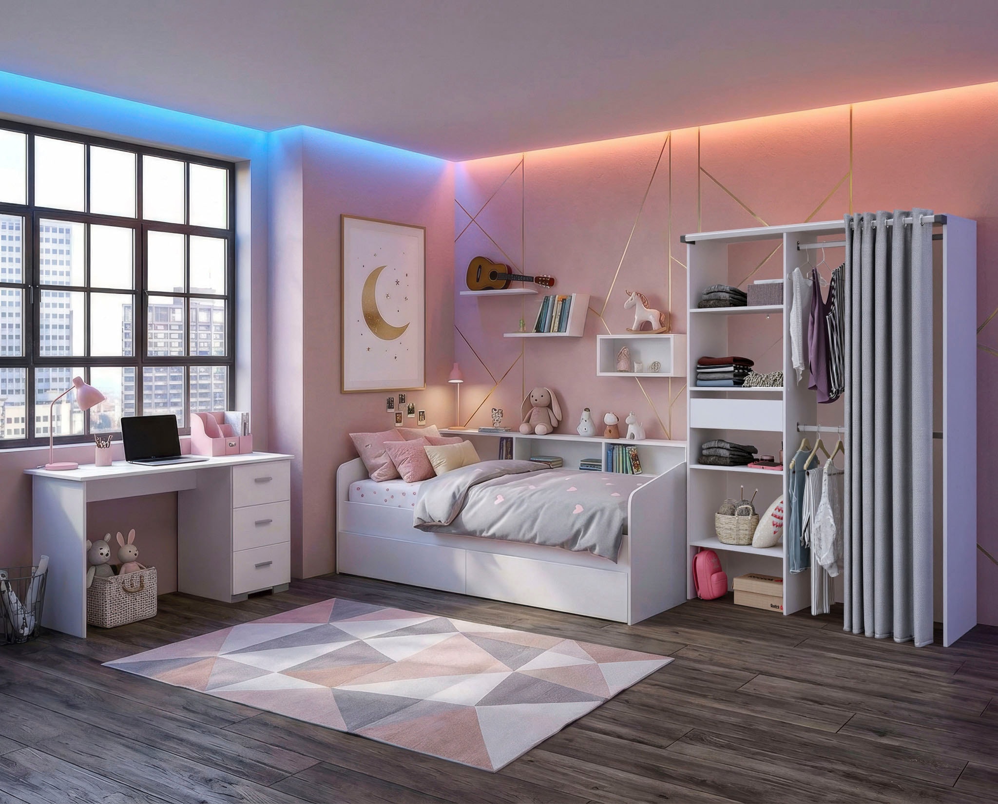 Parisot Jugendzimmer-Set »Parisot Sleep 12« Set, 3 tlg. Rückwand am Stauraumett drehbar - Weiss oder Eiche