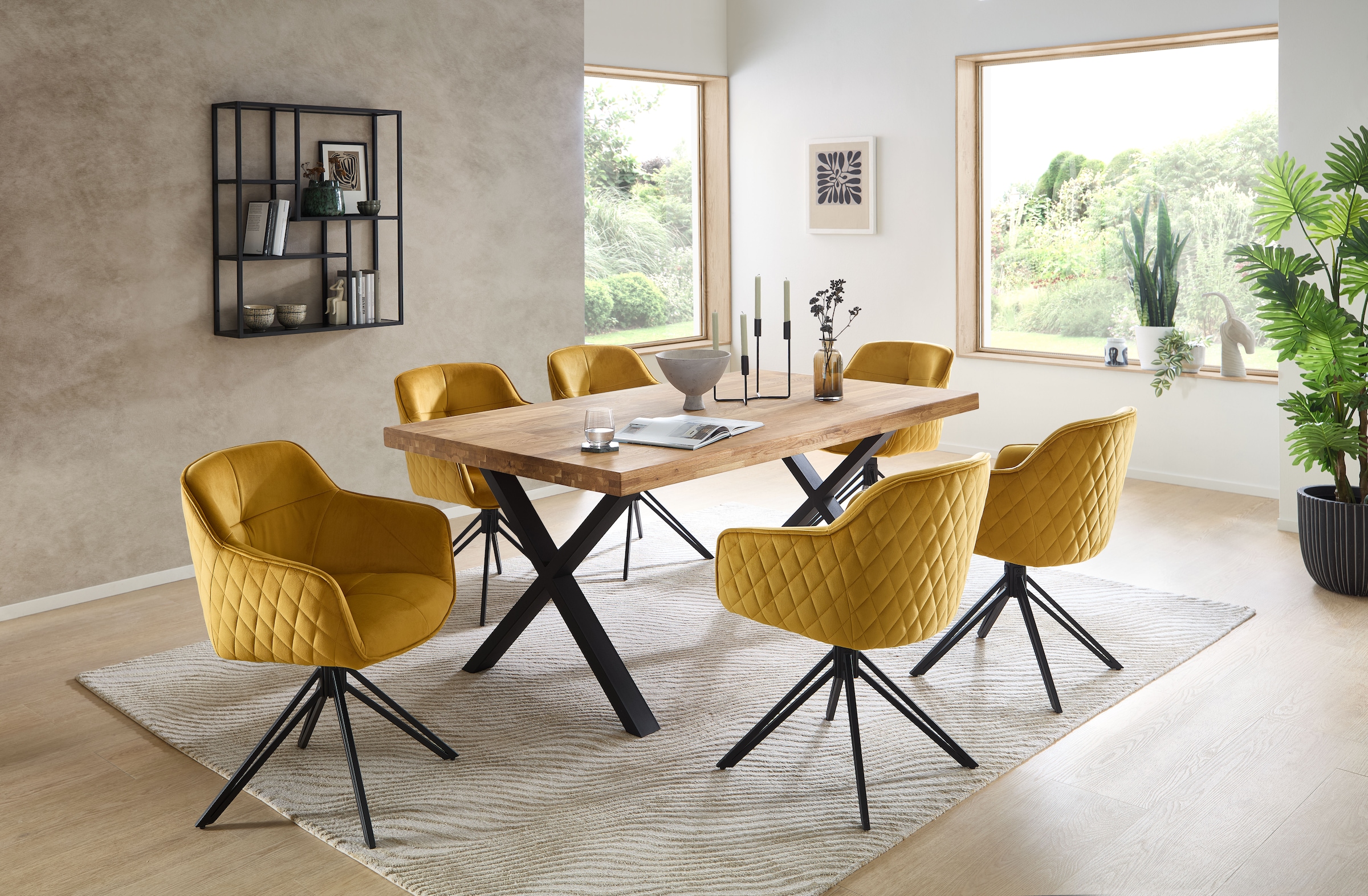 Stolkom Table de salle à manger »Chris Esszimmertisch Eiche Massivholz, BxHxT 110x47x70 cm« Gerade Kante, Industrial Style Eiche Massivholz