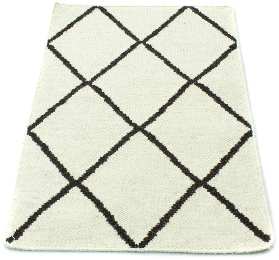 Wollteppich »Kelim Teppich handgewebt beige«, rechteckig, 6 mm Höhe, Kurzflor