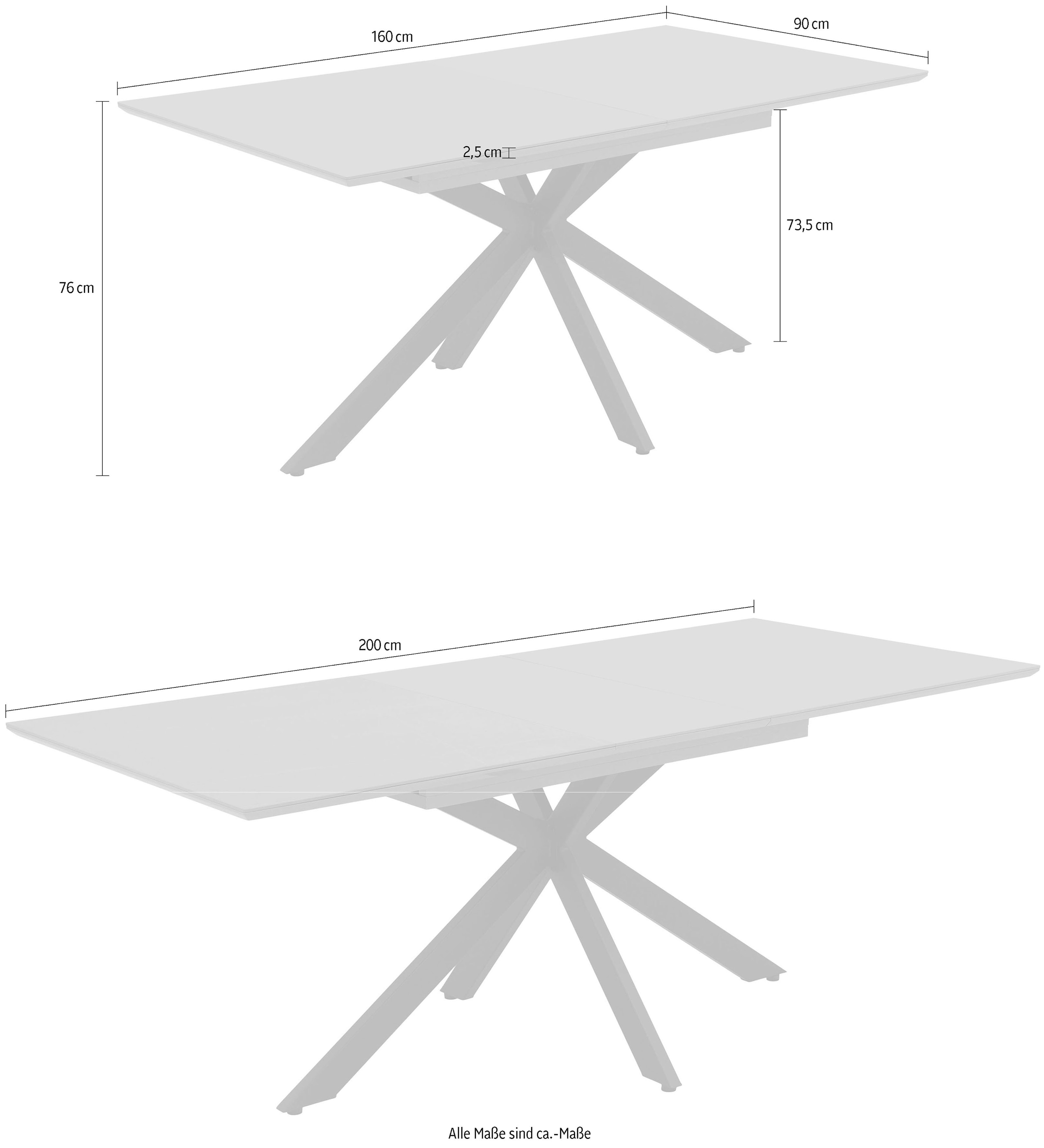 HELA Esstisch »CHIARA Ausziehtisch 160 - 200 cm mit pflegeleichter Steinoberfläche« 1 Stk. tlg. X-Gestell, Synchronauszug, elegante Schweizer Kante