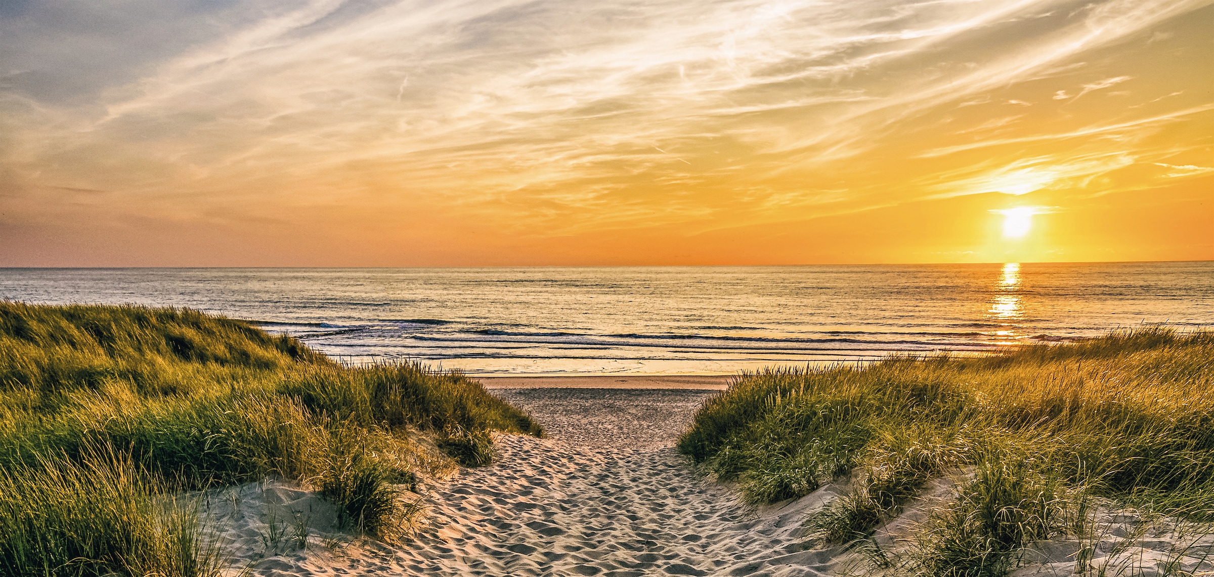 Image of Bönninghoff Leinwandbild "Wandbild WEG ZUM STRAND 33x70 cm – Leinwandbild Keilrahmen Deko modern" Sonnenuntergang Strand 1 Stk. tlg. auf Keilrahmen gespannt